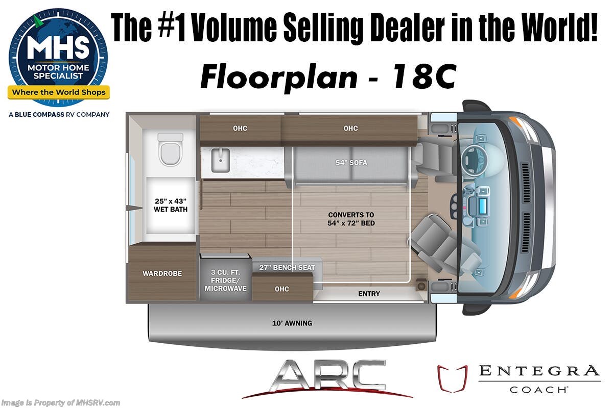 2026 Entegra Coach Arc 18C RV W/ Solar, Swivel Pass. Seat, Pwr. Awning, Heated Tanks, Aqua-Hot &amp; More Floorplan