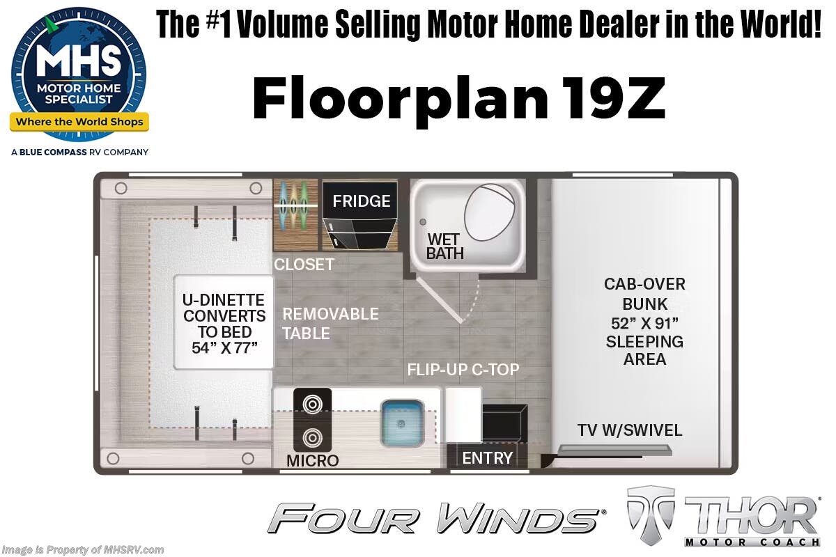 Floorplan of 2026 Thor Motor Coach Four Winds 19Z