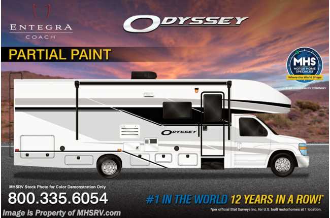 2026 Entegra Coach Odyssey 25R W/ Ext. Kitchen, Auto Leveling, Solar, Theater Seating, 2nd House Battery, Bedroom TV &amp; More