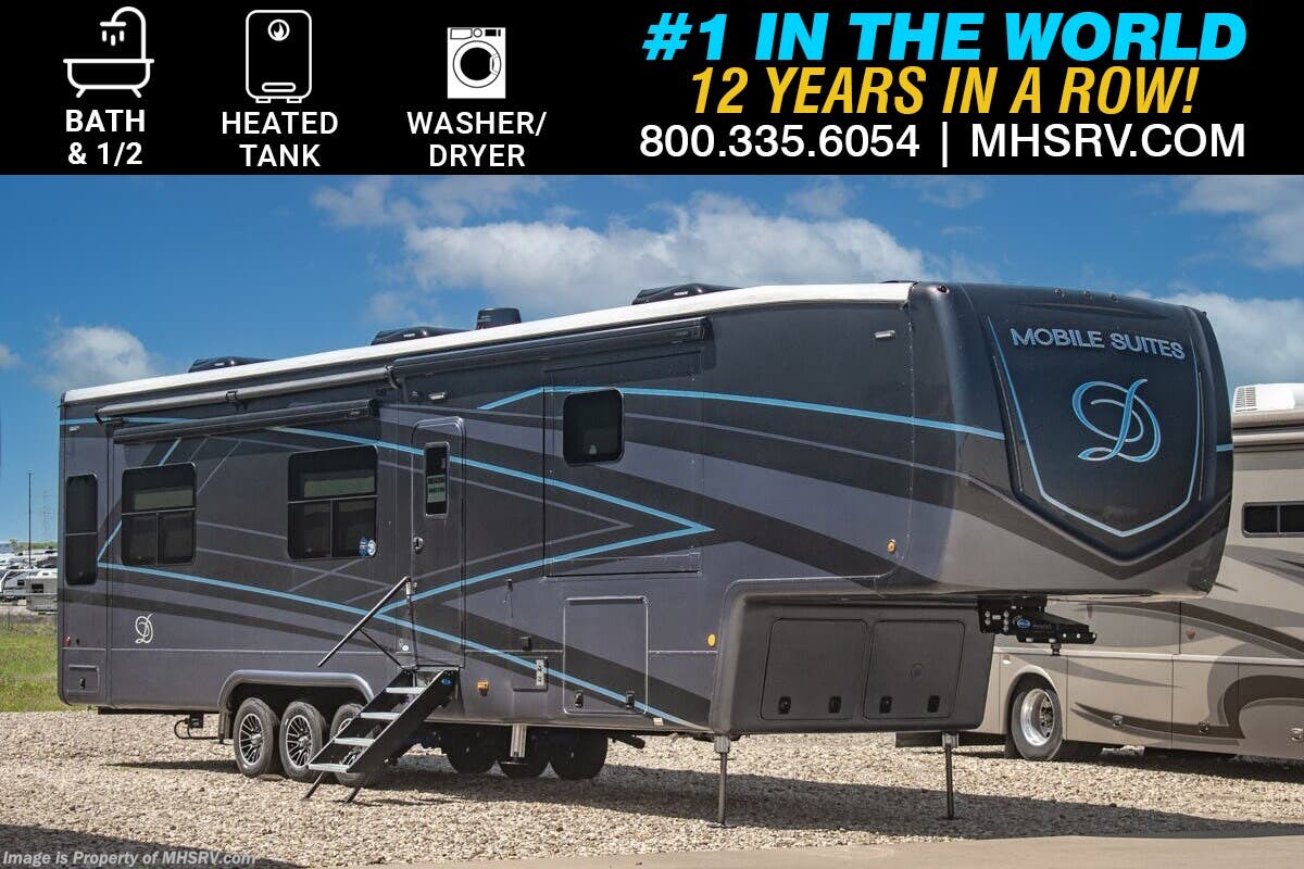2025 DRV Mobile Suites Houston Luxury Bath &amp; 1/2 Model W/ Heated Tanks, W/D, Fireplace, Auto Leveling &amp; More
