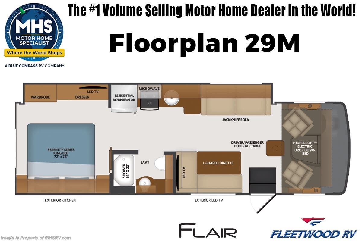 2026 Fleetwood Flair 32S 2 Full Bath RV W/ King Bed, Theater Seats, Steering Stabilizer &amp; More Floorplan