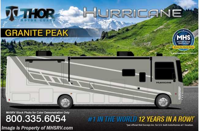 2026 Thor Motor Coach Hurricane 35J Bunk Model RV W/ King Bed, Solar, Ext. Kitchen, Ext. TV, Dual Pane Windows, OH Loft &amp; More