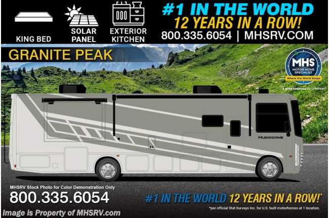 2026 Thor Motor Coach Hurricane 35J Bunk Model RV W/ King Bed, Solar, Ext. Kitchen, Ext. TV, Dual Pane Windows, OH Loft &amp; More