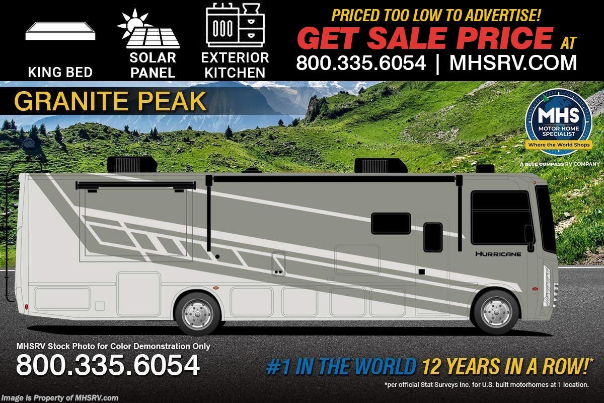 2026 Thor Motor Coach Hurricane 35J Bunk Model RV W/ King Bed, Solar, Ext. Kitchen, Ext. TV, Dual Pane Windows, OH Loft &amp; More