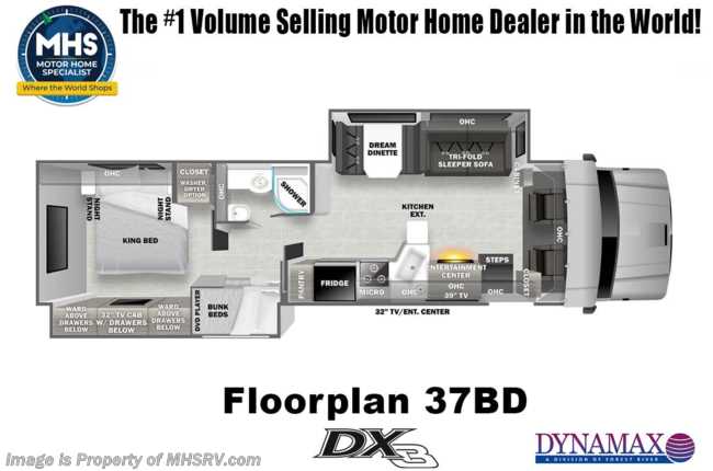2026 Dynamax Corp DX3 37BD Super C Bunk Model W/ Black Out Pkg., Xplorer Pkg., Stack. W/D, All Elec Pkg,  &amp; More
