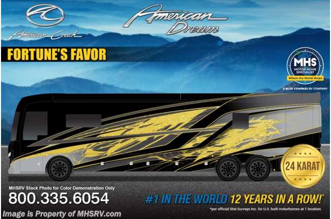 2026 American Coach American Dream 45A Bath &amp; 1/2 W/  24 Karat Gold Flaked Paint, Starlink, Motion Pwr. Lounge, Dual Power Trays &amp; Tech. Pkg.