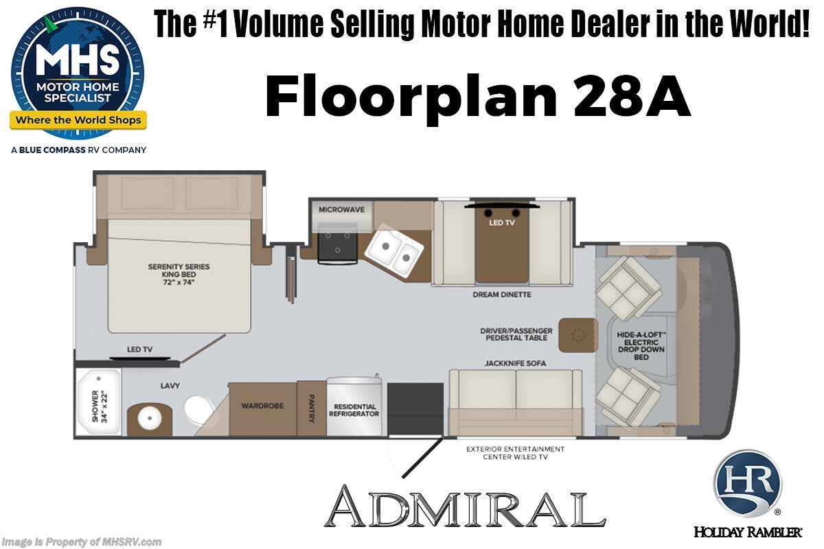 Floorplan of 2026 Holiday Rambler Admiral 28A