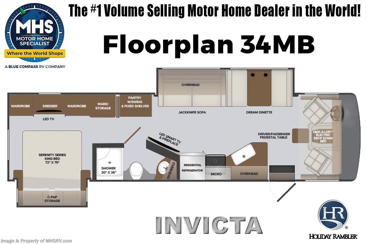 Floorplan of 2026 Holiday Rambler Invicta 34MB