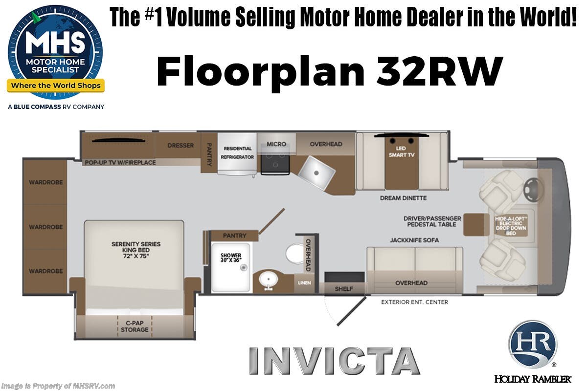 Floorplan of 2026 Holiday Rambler Invicta 32RW