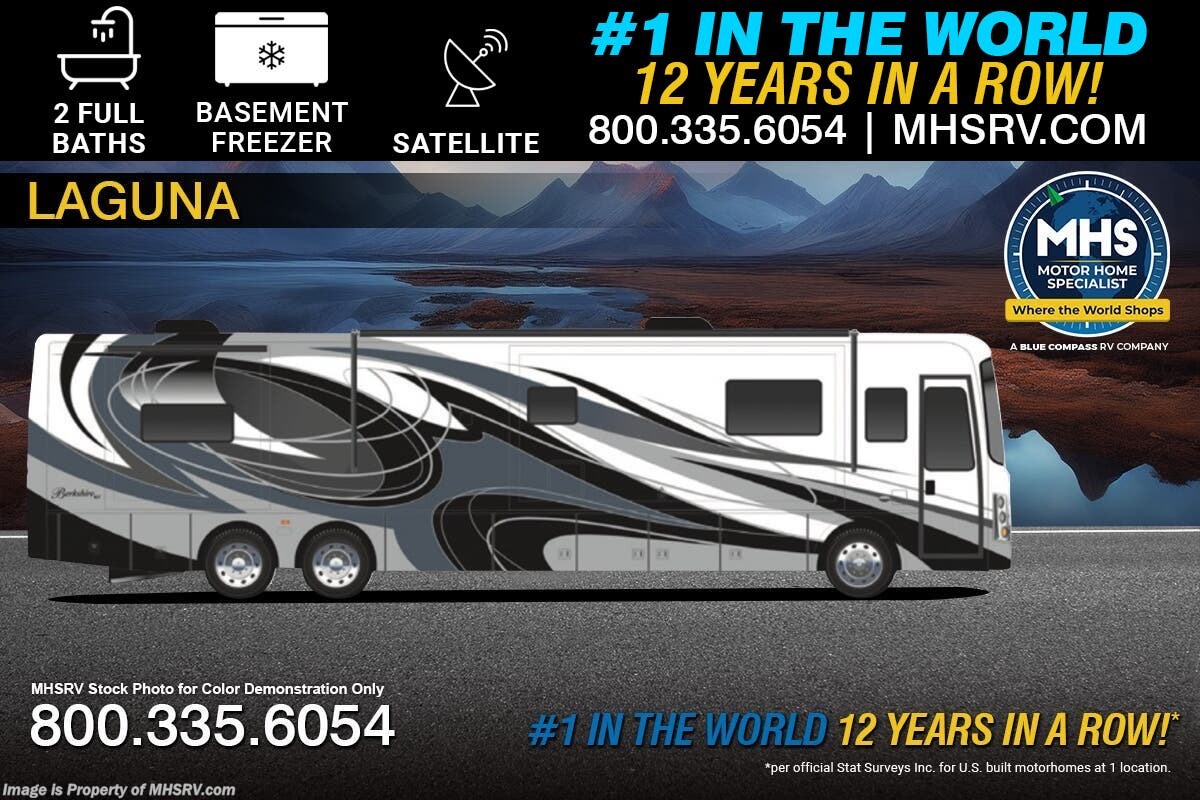 2025 Forest River Berkshire XLT 45CA 2 Full Bath Bunk Model W/ Basement Freezer, Satellite, Central Vacuum &amp; More