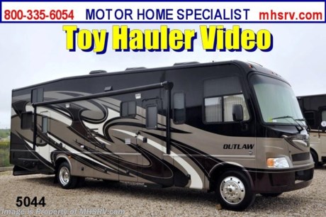 &lt;a href=&quot;http://www.mhsrv.com/thor-motor-coach/&quot;&gt;&lt;img src=&quot;http://www.mhsrv.com/images/sold-thor.jpg&quot; width=&quot;383&quot; height=&quot;141&quot; border=&quot;0&quot; /&gt;&lt;/a&gt;

&lt;object width=&quot;400&quot; height=&quot;300&quot;&gt;&lt;param name=&quot;movie&quot; value=&quot;http://www.youtube.com/v/yO0fTIGO2cQ?version=3&amp;amp;hl=en_US&quot;&gt;&lt;/param&gt;&lt;param name=&quot;allowFullScreen&quot; value=&quot;true&quot;&gt;&lt;/param&gt;&lt;param name=&quot;allowscriptaccess&quot; value=&quot;always&quot;&gt;&lt;/param&gt;&lt;embed src=&quot;http://www.youtube.com/v/yO0fTIGO2cQ?version=3&amp;amp;hl=en_US&quot; type=&quot;application/x-shockwave-flash&quot; width=&quot;400&quot; height=&quot;300&quot; allowscriptaccess=&quot;always&quot; allowfullscreen=&quot;true&quot;&gt;&lt;/embed&gt;&lt;/object&gt;

&lt;object width=&quot;400&quot; height=&quot;300&quot;&gt;&lt;param name=&quot;movie&quot; value=&quot;http://www.youtube.com/v/3ISEXmsKvKw?version=3&amp;amp;hl=en_US&quot;&gt;&lt;/param&gt;&lt;param name=&quot;allowFullScreen&quot; value=&quot;true&quot;&gt;&lt;/param&gt;&lt;param name=&quot;allowscriptaccess&quot; value=&quot;always&quot;&gt;&lt;/param&gt;&lt;embed src=&quot;http://www.youtube.com/v/3ISEXmsKvKw?version=3&amp;amp;hl=en_US&quot; type=&quot;application/x-shockwave-flash&quot; width=&quot;400&quot; height=&quot;300&quot; allowscriptaccess=&quot;always&quot; allowfullscreen=&quot;true&quot;&gt;&lt;/embed&gt;&lt;/object&gt; #1 Thor Motor Coach Dealer in the World.  &lt;object width=&quot;400&quot; height=&quot;300&quot;&gt;&lt;param name=&quot;movie&quot; value=&quot;http://www.youtube.com/v/_D_MrYPO4yY?version=3&amp;amp;hl=en_US&quot;&gt;&lt;/param&gt;&lt;param name=&quot;allowFullScreen&quot; value=&quot;true&quot;&gt;&lt;/param&gt;&lt;param name=&quot;allowscriptaccess&quot; value=&quot;always&quot;&gt;&lt;/param&gt;&lt;embed src=&quot;http://www.youtube.com/v/_D_MrYPO4yY?version=3&amp;amp;hl=en_US&quot; type=&quot;application/x-shockwave-flash&quot; width=&quot;400&quot; height=&quot;300&quot; allowscriptaccess=&quot;always&quot; allowfullscreen=&quot;true&quot;&gt;&lt;/embed&gt;&lt;/object&gt; / TX 8/24/12/ MSRP $152,541. New 2012 Thor Motor Coach Outlaw Toy Hauler: Model 3611 with slide-out room and Ford 22-Series chassis. This unit measures approximately 37 feet 4 inches in length. Optional equipment includes the High Voltage Full Body exterior paint, Luxury Cherry wood package, Beachcomber interior decor, exterior entertainment center, electric queen lift bed in garage and LCD TV in garage. The 2012 Thor Outlaw also features high polished aluminum wheels, dual pane windows, power patio awning, LCD TVs a 5500 Onan generator,  Soft Touch leather sofa with air bed and much more. For additional photos, videos and information on this unit please visit MHSRV .com or call 800-335-6054. Motor Home Specialist: The Savings Destination of the RV World.