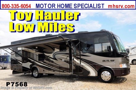 &lt;a href=&quot;http://www.mhsrv.com/thor-motor-coach/&quot;&gt;&lt;img src=&quot;http://www.mhsrv.com/images/sold-thor.jpg&quot; width=&quot;383&quot; height=&quot;141&quot; border=&quot;0&quot; /&gt;&lt;/a&gt; *Used* 2012 Thor Motor Coach Outlaw Toy Hauler: / TX 8/15/13/ Model 3611 with slide-out room and Ford 22-Series chassis. This unit measures approximately 37 feet 4 inches in length. Optional equipment includes the High Voltage Full Body exterior paint, Luxury Cherry wood package, Desert Clay interior decor, exterior entertainment center, electric queen lift bed in garage and LCD TV in garage. The 2012 Thor Outlaw also features high polished aluminum wheels, dual pane windows, power patio awning, LCD TVs a 5500 Onan generator,  Soft Touch leather sofa with air bed and much more. For additional photos, videos and information on this unit please visit MHSRV .com or call 800-335-6054. 