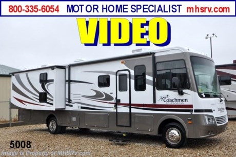 &lt;a href=&quot;http://www.mhsrv.com/coachmen-rv/&quot;&gt;&lt;img src=&quot;http://www.mhsrv.com/images/sold-coachmen.jpg&quot; width=&quot;383&quot; height=&quot;141&quot; border=&quot;0&quot; /&gt;&lt;/a&gt;
Coachmen Mirada class a gas motorhome. Texas 7/12/12.

&lt;object width=&quot;400&quot; height=&quot;300&quot;&gt;&lt;param name=&quot;movie&quot; value=&quot;http://www.youtube.com/v/SBqi8PKYWdo?version=3&amp;amp;hl=en_US&quot;&gt;&lt;/param&gt;&lt;param name=&quot;allowFullScreen&quot; value=&quot;true&quot;&gt;&lt;/param&gt;&lt;param name=&quot;allowscriptaccess&quot; value=&quot;always&quot;&gt;&lt;/param&gt;&lt;embed src=&quot;http://www.youtube.com/v/SBqi8PKYWdo?version=3&amp;amp;hl=en_US&quot; type=&quot;application/x-shockwave-flash&quot; width=&quot;400&quot; height=&quot;300&quot; allowscriptaccess=&quot;always&quot; allowfullscreen=&quot;true&quot;&gt;&lt;/embed&gt;&lt;/object&gt;$2,000 VISA Gift Card with purchase. Offer Ends 8/31/12. &lt;object width=&quot;400&quot; height=&quot;300&quot;&gt;&lt;param name=&quot;movie&quot; value=&quot;http://www.youtube.com/v/MiSZazxdebI?version=3&amp;amp;hl=en_US&quot;&gt;&lt;/param&gt;&lt;param name=&quot;allowFullScreen&quot; value=&quot;true&quot;&gt;&lt;/param&gt;&lt;param name=&quot;allowscriptaccess&quot; value=&quot;always&quot;&gt;&lt;/param&gt;&lt;embed src=&quot;http://www.youtube.com/v/MiSZazxdebI?version=3&amp;amp;hl=en_US&quot; type=&quot;application/x-shockwave-flash&quot; width=&quot;400&quot; height=&quot;300&quot; allowscriptaccess=&quot;always&quot; allowfullscreen=&quot;true&quot;&gt;&lt;/embed&gt;&lt;/object&gt; MSRP $111,688. New 2012 Coachmen Mirada. Model 34BH Bunk House RV W/2 Slides. This RV measures approximately 34 feet 9 inches in length. Optional equipment includes Cognac Maple wood package, partial paint exterior, 2nd auxiliary battery, valve stem extensions, TV/DVD players for bunk beds, back-up camera, side cameras, power heated mirror, power patio awning, RVID &amp; Travel Easy Roadside Assistance. A few Mirada standards include a V-10 Ford, automatic leveling system, slide-out room awnings, 6.5 generator, Corian kitchen counter and sink covers, LCD TVs, (2) roof A/C units, roof ladder, large microwave &amp; much more. CALL MOTOR HOME SPECIALIST at 800-335-6054 or Visit MHSRV .com FOR ADDITONAL PHOTOS, DETAILS AND VIDEOS. &lt;object width=&quot;400&quot; height=&quot;300&quot;&gt;&lt;param name=&quot;movie&quot; value=&quot;http://www.youtube.com/v/TFA3swroI9w?version=3&amp;amp;hl=en_US&quot;&gt;&lt;/param&gt;&lt;param name=&quot;allowFullScreen&quot; value=&quot;true&quot;&gt;&lt;/param&gt;&lt;param name=&quot;allowscriptaccess&quot; value=&quot;always&quot;&gt;&lt;/param&gt;&lt;embed src=&quot;http://www.youtube.com/v/TFA3swroI9w?version=3&amp;amp;hl=en_US&quot; type=&quot;application/x-shockwave-flash&quot; width=&quot;400&quot; height=&quot;300&quot; allowscriptaccess=&quot;always&quot; allowfullscreen=&quot;true&quot;&gt;&lt;/embed&gt;&lt;/object&gt;