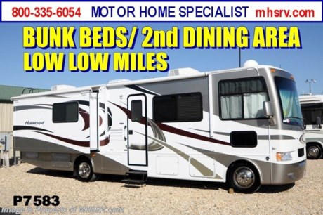 &lt;a href=&quot;http://www.mhsrv.com/thor-motor-coach/&quot;&gt;&lt;img src=&quot;http://www.mhsrv.com/images/sold-thor.jpg&quot; width=&quot;383&quot; height=&quot;141&quot; border=&quot;0&quot; /&gt;&lt;/a&gt; 2012 Thor Motor Coach Hurricane. Model 33G. / OK 8/24/13/ This Bunk House RV measures approximately 33 feet 4 inches in length and features (2) slide-out rooms. Features include a glazed wood package, partial paint package, bedroom LCD TV, LCD TV/DVD players in bunks, back-up camera, side view cameras, home theater system with DVD, solid surface kitchen counter, convection microwave with 3-burner range, Lino throughout in place of carpet, valve stem extenders, rear roof A/C unit, 5500 Onan generator, 50 amp service, gas/electric water heater, outside shower, heated remote exterior mirrors, heat pads for holding tanks, second auxiliary battery &amp; electric patio awning. The 2012 Hurricane also features a V-10 Ford, one piece windshield, roto-cast storage compartments, hydraulic leveling jacks, front roof A/C unit, hide-a-bed with air mattress, front LCD TV and much more. CALL MOTOR HOME SPECIALIST at 800-335-6054 or Visit MHSRV .com FOR ADDITONAL PHOTOS, DETAILS &amp; VIDEOS. 