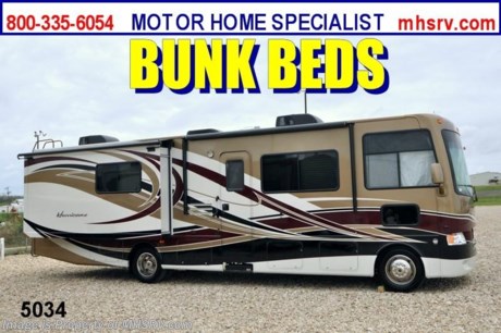 &lt;a href=&quot;http://www.mhsrv.com/thor-motor-coach/&quot;&gt;&lt;img src=&quot;http://www.mhsrv.com/images/sold-thor.jpg&quot; width=&quot;383&quot; height=&quot;141&quot; border=&quot;0&quot; /&gt;&lt;/a&gt;

&lt;object width=&quot;400&quot; height=&quot;300&quot;&gt;&lt;param name=&quot;movie&quot; value=&quot;http://www.youtube.com/v/SBqi8PKYWdo?version=3&amp;amp;hl=en_US&quot;&gt;&lt;/param&gt;&lt;param name=&quot;allowFullScreen&quot; value=&quot;true&quot;&gt;&lt;/param&gt;&lt;param name=&quot;allowscriptaccess&quot; value=&quot;always&quot;&gt;&lt;/param&gt;&lt;embed src=&quot;http://www.youtube.com/v/SBqi8PKYWdo?version=3&amp;amp;hl=en_US&quot; type=&quot;application/x-shockwave-flash&quot; width=&quot;400&quot; height=&quot;300&quot; allowscriptaccess=&quot;always&quot; allowfullscreen=&quot;true&quot;&gt;&lt;/embed&gt;&lt;/object&gt; /TX 8/24/12/ $2,000 VISA Gift Card with purchase. Offer Ends 8/31/12.  #1 Thor Motor Coach Dealer in the World. &lt;object width=&quot;400&quot; height=&quot;300&quot;&gt;&lt;param name=&quot;movie&quot; value=&quot;http://www.youtube.com/v/_D_MrYPO4yY?version=3&amp;amp;hl=en_US&quot;&gt;&lt;/param&gt;&lt;param name=&quot;allowFullScreen&quot; value=&quot;true&quot;&gt;&lt;/param&gt;&lt;param name=&quot;allowscriptaccess&quot; value=&quot;always&quot;&gt;&lt;/param&gt;&lt;embed src=&quot;http://www.youtube.com/v/_D_MrYPO4yY?version=3&amp;amp;hl=en_US&quot; type=&quot;application/x-shockwave-flash&quot; width=&quot;400&quot; height=&quot;300&quot; allowscriptaccess=&quot;always&quot; allowfullscreen=&quot;true&quot;&gt;&lt;/embed&gt;&lt;/object&gt; MSRP $129,488. New 2012 Thor Motor Coach Hurricane. Model 33G. This Bunk House RV measures approximately 33 feet 4 inches in length and features (2) slide-out rooms. Optional equipment includes a glazed wood package, full body paint package, bedroom LCD TV, LCD TV/DVD players in bunks, back-up camera, side view cameras, home theater system with DVD, solid surface kitchen counter, convection microwave with 3-burner range, Lino throughout in place of carpet, valve stem extenders, rear roof A/C unit, 5500 Onan generator, 50 amp service, gas/electric water heater, outside shower, heated remote exterior mirrors, heat pads for holding tanks, second auxiliary battery &amp; electric patio awning. The 2012 Hurricane also features a V-10 Ford, one piece windshield, roto-cast storage compartments, hydraulic leveling jacks, front roof A/C unit, hide-a-bed with air mattress, front LCD TV and much more. CALL MOTOR HOME SPECIALIST at 800-335-6054 or Visit MHSRV .com FOR ADDITONAL PHOTOS, DETAILS &amp; VIDEOS. 