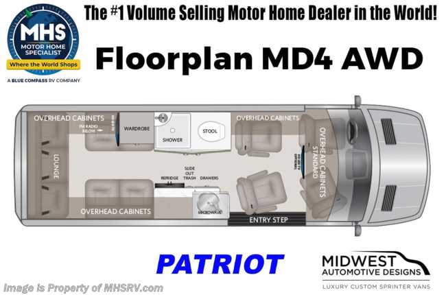 2026 Midwest Patriot MD4 AWD Sprinter W/ Lithium Battle Born, Black Out Rims, 4 Camera System, Apple TV, Wireless Internet Router &amp; More