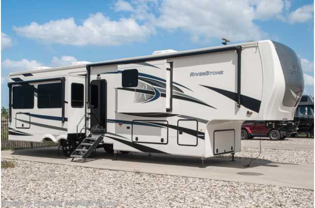 2023 Forest River RiverStone 39RKFB Bath &amp; 1/2 RV W/ Theater Seats, Stack. W/D, Solar, Fireplace, Oven, Alum. Wheels &amp; More