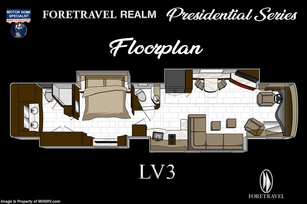 2023 Foretravel Realm Presidential Luxury Villa 3 (LV3) Bath &amp; 1/2 Floorplan