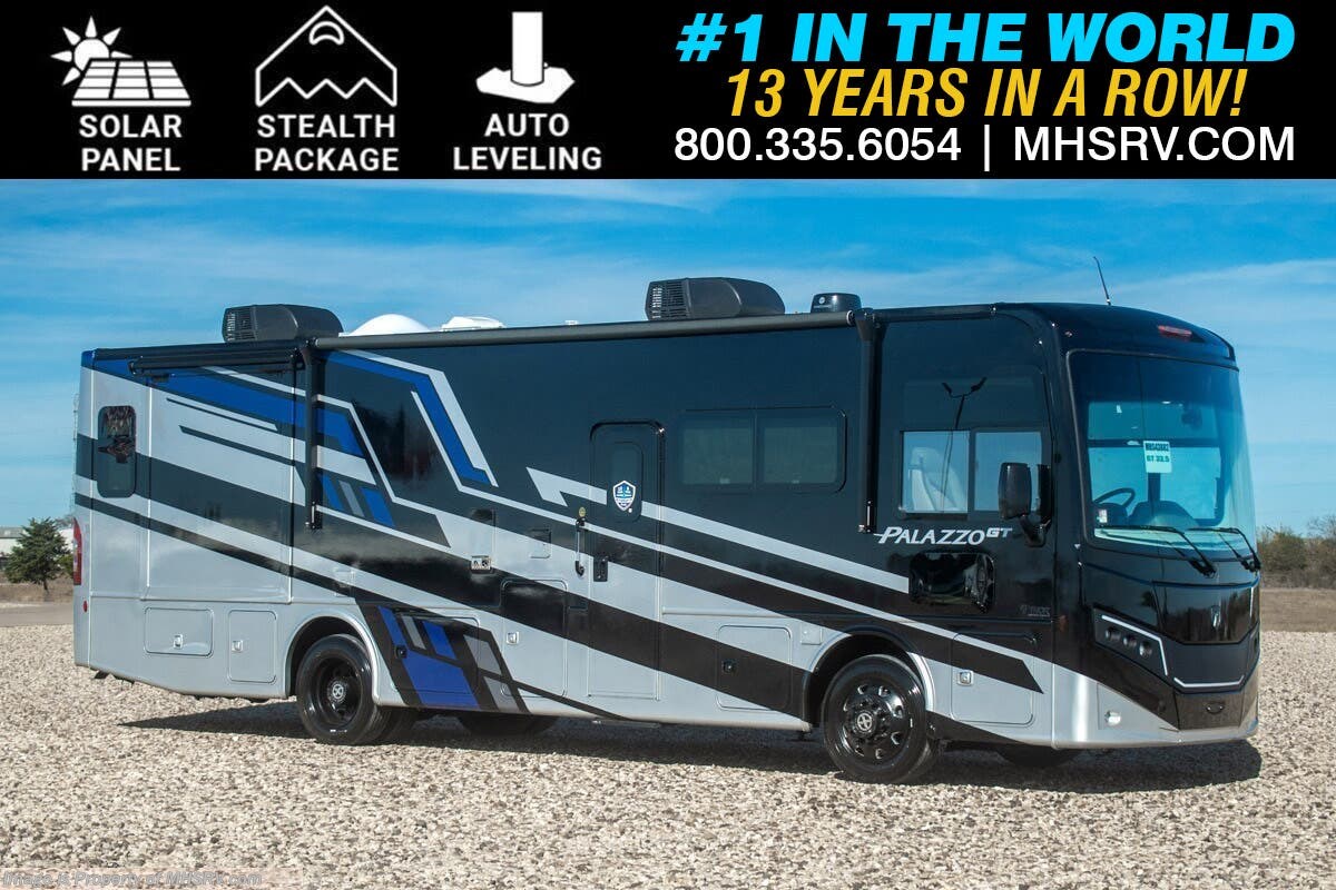 2026 Thor Motor Coach Palazzo GT 33.5 Bunk House Diesel Pusher W/ Solar, Stealth Package, Auto Leveling, Dual Pane Windows, Power OH Loft, 3 Cams &amp; More