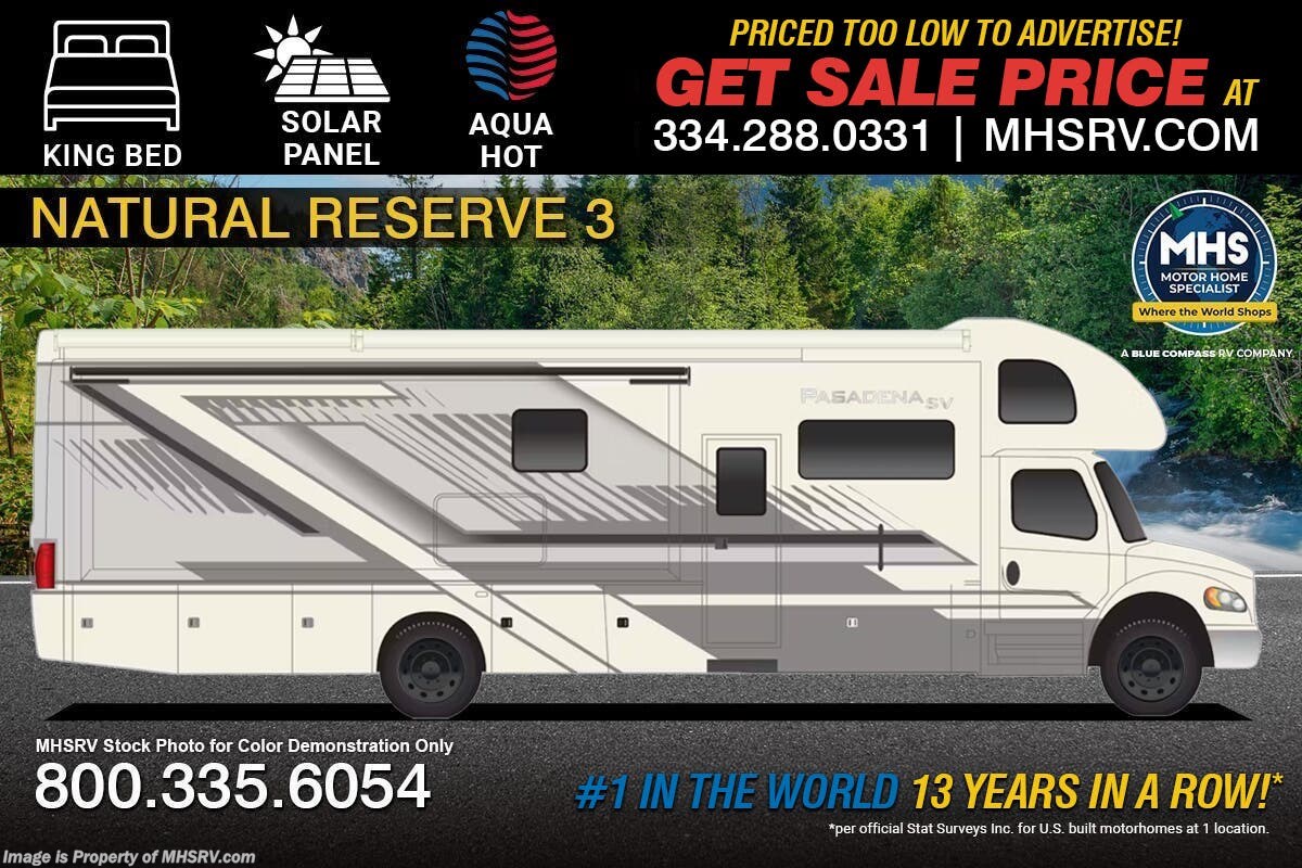 2026 Thor Motor Coach Pasadena SV 34XG Super C W/ King Bed, Solar, Aqua Hot 250D, Porcelain Tile, Integrated Awning &amp; Much More!