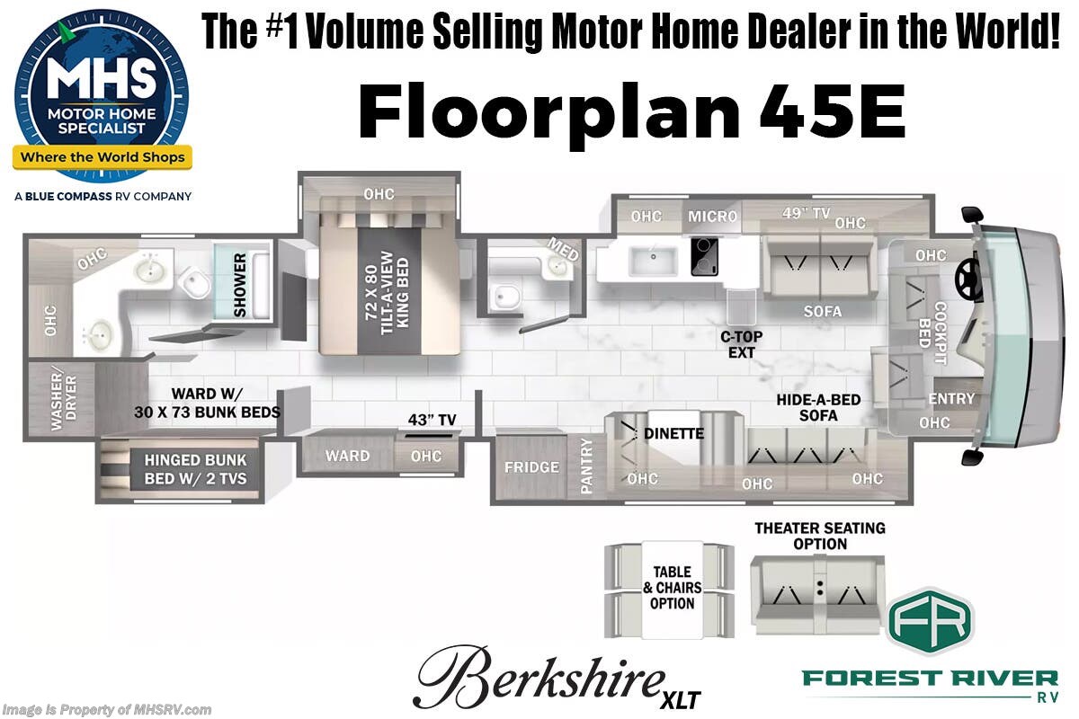 Floorplan of 2026 Forest River Berkshire XLT 45E