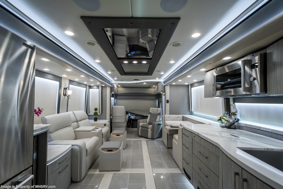 2024 Foretravel Realm Presidential LV2 - Used Diesel Pusher For Sale by Motor Home Specialist in Alvarado, Texas features Bath & 1/2, Theater Seating