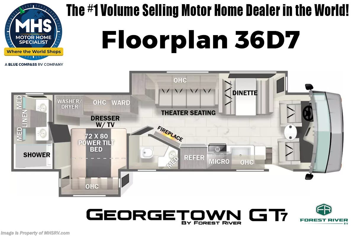 2026 Forest River Georgetown GT7 36D7 Bath &amp; 1/2 RV W/ Stackable W/D, FBP, Theater Seats, Mudflap &amp; Much More Floorplan