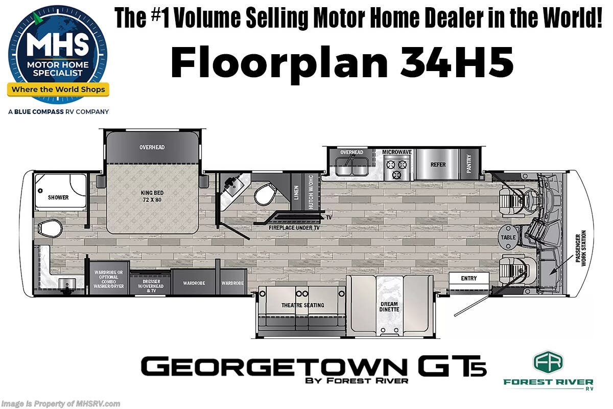 Floorplan of 2026 Forest River Georgetown 5 Series GT5 34H5