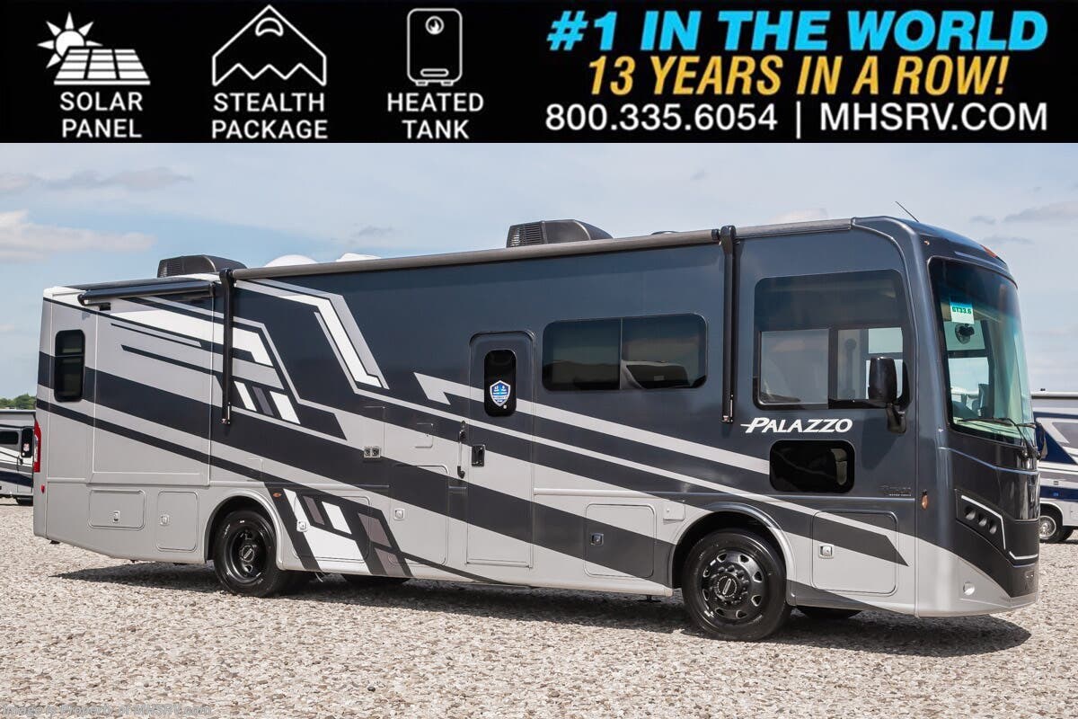 2027 Thor Motor Coach Palazzo GT 33.6 W/ 3 Camera Monitoring, Stealth Pkg., Solar, Theater Seating, Heated Tanks &amp; More