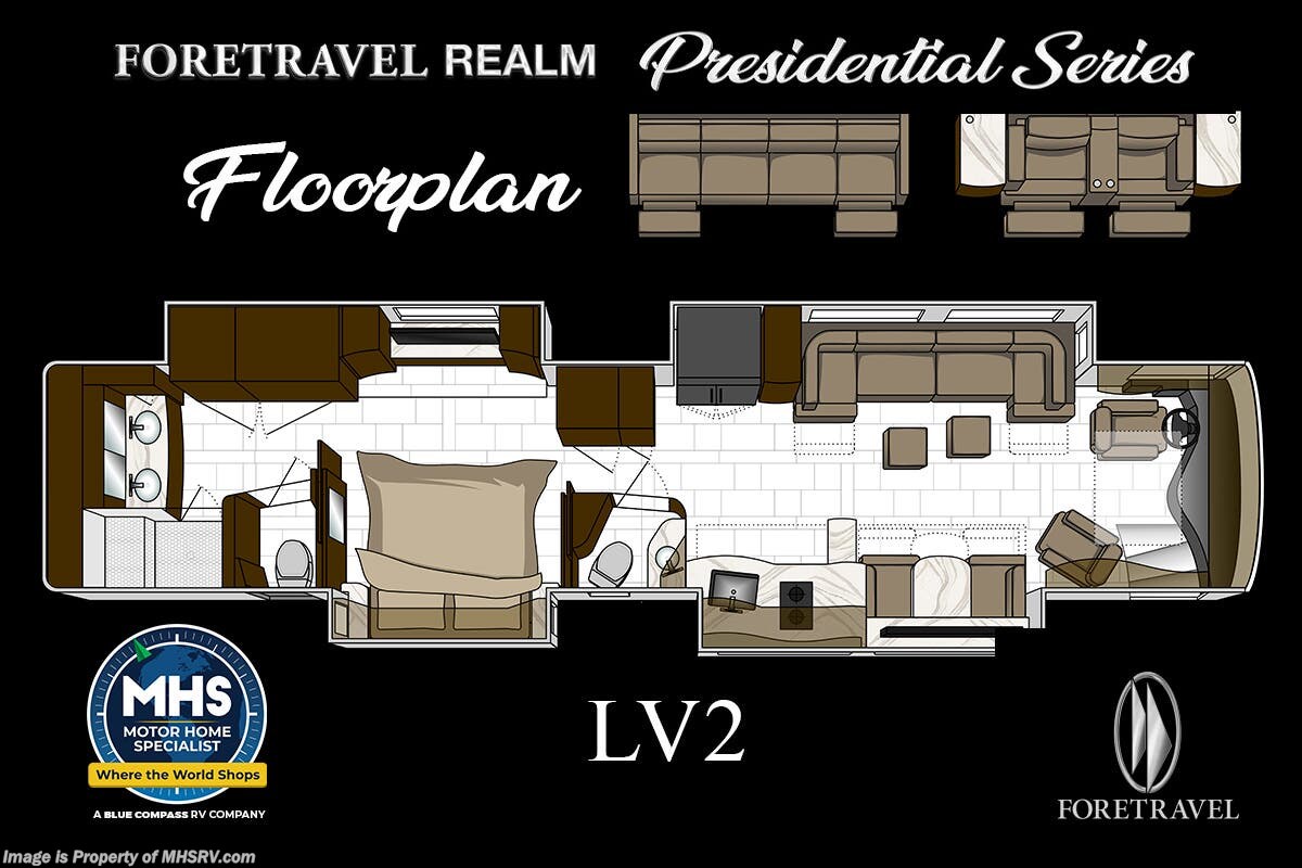 Floorplan of 2027 Foretravel Realm Presidential Luxury Villa 2 (LV2)