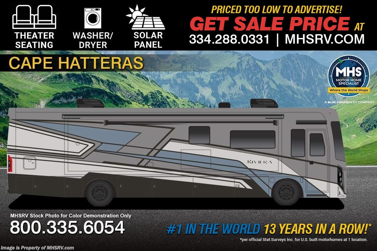 2026 Thor Motor Coach Riviera 34SD 340HP Diesel Pusher RV W/ Theater Seats, W/D, Rapid Camp+® Multiplex System, Solar, King Bed &amp; More