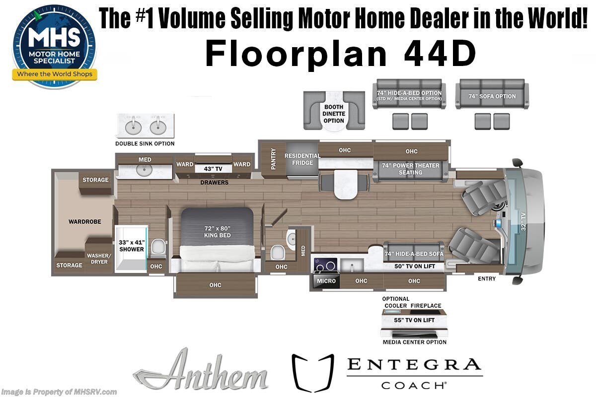 2026 Entegra Coach Anthem 44D - New Diesel Pusher For Sale by Motor Home Specialist in Alvarado, Texas features Bath & 1/2