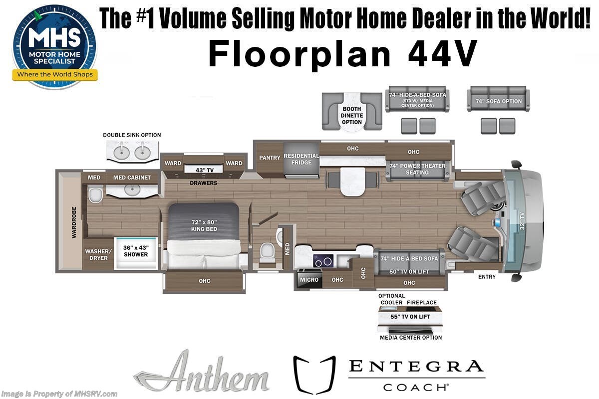 2026 Entegra Coach Anthem 44V - New Diesel Pusher For Sale by Motor Home Specialist in Alvarado, Texas features Theater Seating, Bath & 1/2