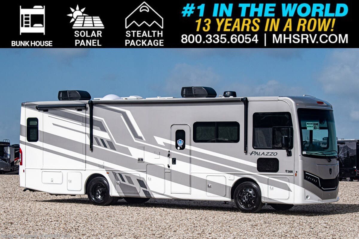 2027 Thor Motor Coach Palazzo GT 33.5 Bunk House Diesel Pusher W/ Solar, Stealth Package, Auto Leveling, Dual Pane Windows, Power OH Loft, 3 Cams &amp; More