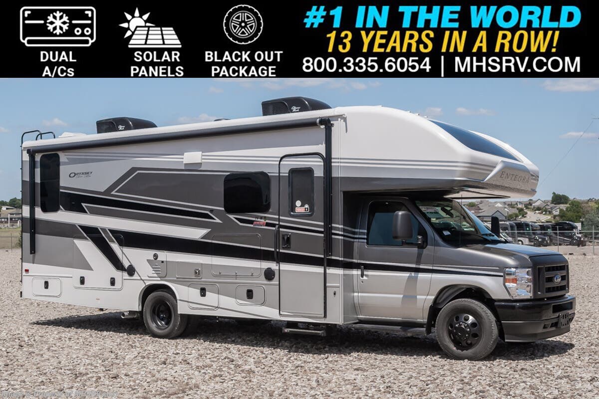 2027 Entegra Coach Odyssey Esteem 26M W/ 2 A/Cs, Solar, Blackout Pkg., Exterior Kitchen, 50” TV W/ Fireplace &amp; More