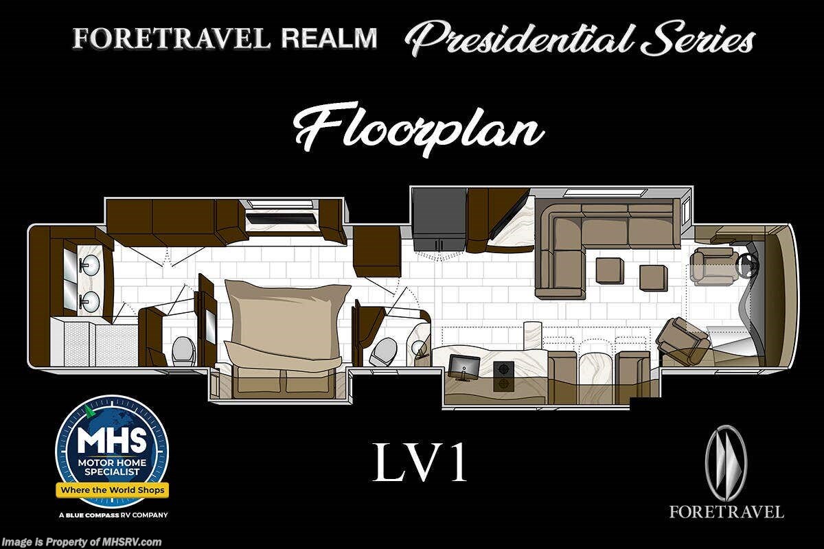 2024 Foretravel Realm Presidential Luxury Villa 1 (LV1) Bath &amp; 1/2 Floorplan