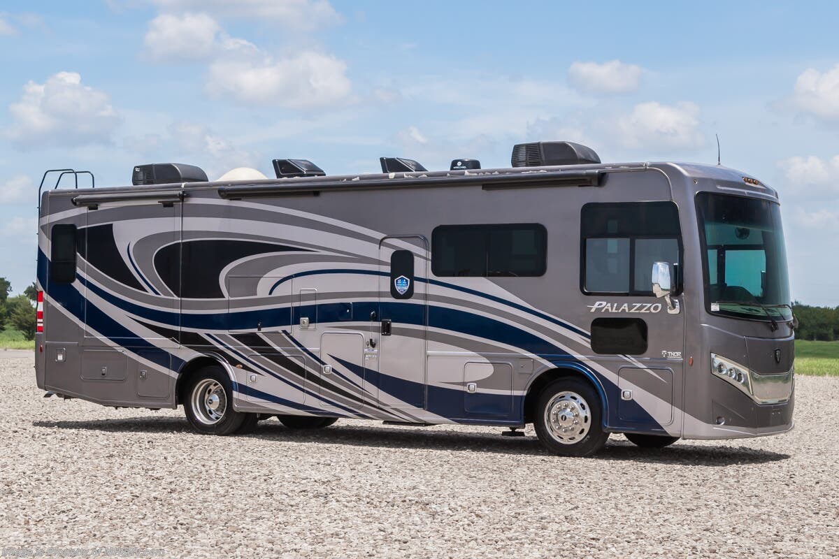 2022 Thor Motor Coach Palazzo 33.6 RV W/ Solar, Stack. W/D, Theater Seats, Dual Pane Windows, Ext. TV &amp; More