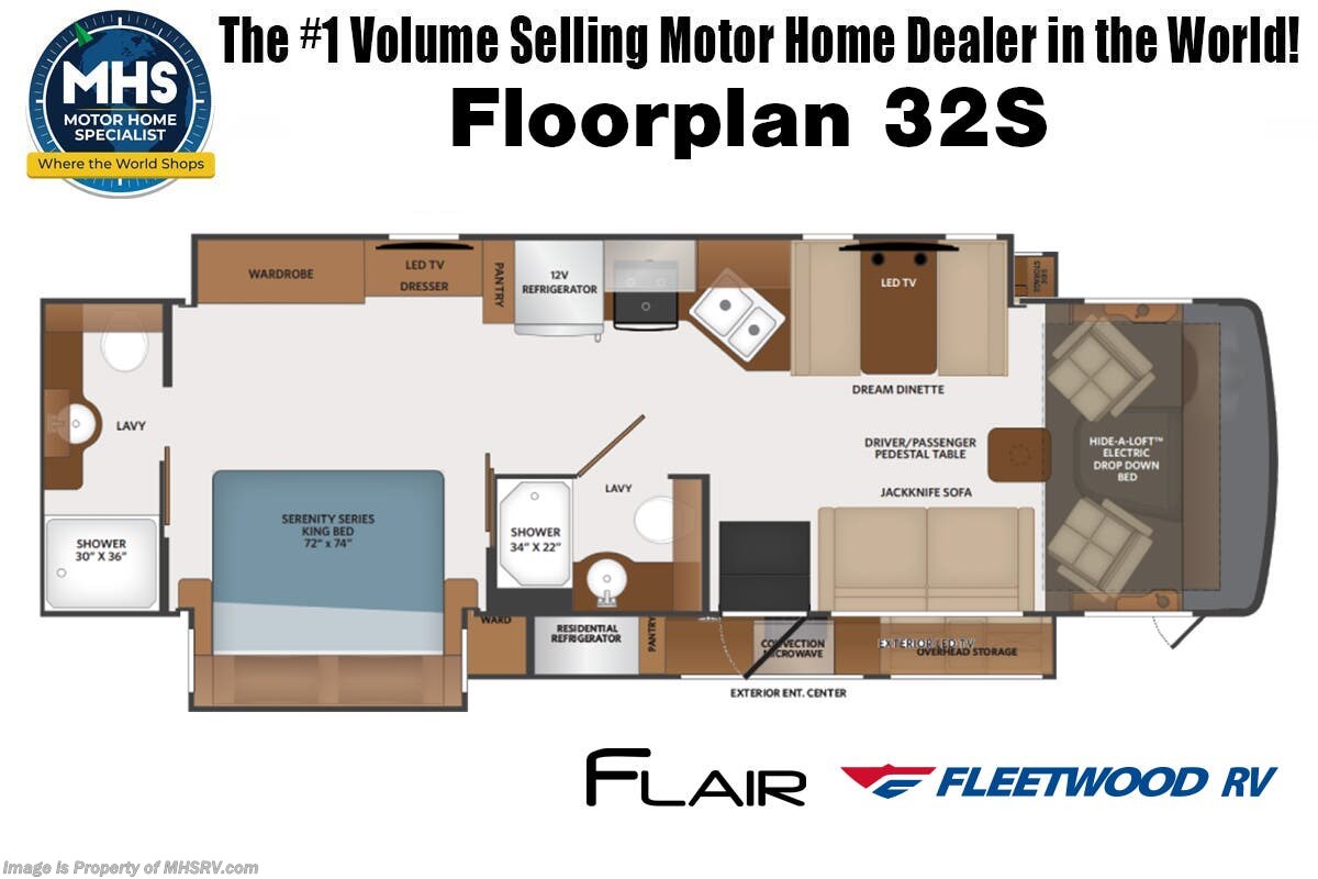 2027 Fleetwood Flair 32S - New Class A For Sale by Motor Home Specialist in Alvarado, Texas features Theater Seating, Two Full Baths