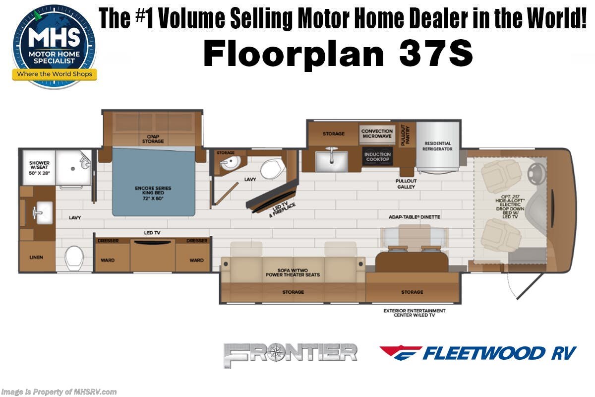 2027 Fleetwood Frontier 37S - New Diesel Pusher For Sale by Motor Home Specialist in Alvarado, Texas features Theater Seating, Bath & 1/2