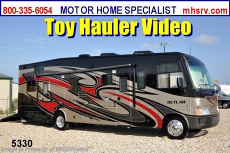 &lt;a href=&quot;http://www.mhsrv.com/thor-motor-coach/&quot;&gt;&lt;img src=&quot;http://www.mhsrv.com/images/sold-thor.jpg&quot; width=&quot;383&quot; height=&quot;141&quot; border=&quot;0&quot; /&gt;&lt;/a&gt;

&lt;object width=&quot;400&quot; height=&quot;300&quot;&gt;&lt;param name=&quot;movie&quot; value=&quot;http://www.youtube.com/v/SBqi8PKYWdo?version=3&amp;amp;hl=en_US&quot;&gt;&lt;/param&gt;&lt;param name=&quot;allowFullScreen&quot; value=&quot;true&quot;&gt;&lt;/param&gt;&lt;param name=&quot;allowscriptaccess&quot; value=&quot;always&quot;&gt;&lt;/param&gt;&lt;embed src=&quot;http://www.youtube.com/v/SBqi8PKYWdo?version=3&amp;amp;hl=en_US&quot; type=&quot;application/x-shockwave-flash&quot; width=&quot;400&quot; height=&quot;300&quot; allowscriptaccess=&quot;always&quot; allowfullscreen=&quot;true&quot;&gt;&lt;/embed&gt;&lt;/object&gt;$2,000 VISA Gift Card with purchase. Offer Ends 8/31/12.  &lt;object width=&quot;400&quot; height=&quot;300&quot;&gt;&lt;param name=&quot;movie&quot; value=&quot;http://www.youtube.com/v/3ISEXmsKvKw?version=3&amp;amp;hl=en_US&quot;&gt;&lt;/param&gt;&lt;param name=&quot;allowFullScreen&quot; value=&quot;true&quot;&gt;&lt;/param&gt;&lt;param name=&quot;allowscriptaccess&quot; value=&quot;always&quot;&gt;&lt;/param&gt;&lt;embed src=&quot;http://www.youtube.com/v/3ISEXmsKvKw?version=3&amp;amp;hl=en_US&quot; type=&quot;application/x-shockwave-flash&quot; width=&quot;400&quot; height=&quot;300&quot; allowscriptaccess=&quot;always&quot; allowfullscreen=&quot;true&quot;&gt;&lt;/embed&gt;&lt;/object&gt; #1 Thor Motor Coach &amp; Outlaw Toy Hauler Dealer in the World. / SD 08/03/12. / 
&lt;object width=&quot;400&quot; height=&quot;300&quot;&gt;&lt;param name=&quot;movie&quot; value=&quot;http://www.youtube.com/v/_D_MrYPO4yY?version=3&amp;amp;hl=en_US&quot;&gt;&lt;/param&gt;&lt;param name=&quot;allowFullScreen&quot; value=&quot;true&quot;&gt;&lt;/param&gt;&lt;param name=&quot;allowscriptaccess&quot; value=&quot;always&quot;&gt;&lt;/param&gt;&lt;embed src=&quot;http://www.youtube.com/v/_D_MrYPO4yY?version=3&amp;amp;hl=en_US&quot; type=&quot;application/x-shockwave-flash&quot; width=&quot;400&quot; height=&quot;300&quot; allowscriptaccess=&quot;always&quot; allowfullscreen=&quot;true&quot;&gt;&lt;/embed&gt;&lt;/object&gt;For the Lowest Price Please Visit MHSRV .com or Call 800-335-6054.   MSRP $152,993. New 2013 Thor Motor Coach Outlaw Toy Hauler. Model 3611 with slide-out room and Ford 22-Series chassis with Triton V-10 engine &amp; high polished aluminum wheels. This unit measures approximately 37 feet 4 inches in length. Optional equipment includes an electric queen lift bed in garage. The Outlaw toy hauler RV has an incredible list of standard features for 2013 including a full body exterior paint job, beautiful wood &amp; interior decor packages, (5) LCD TVs including and exterior entertainment center, large living room LCD TV, side door TV for viewing while traveling, LCD TV in loft and LCD TV in garage. You will also find a theater sound system in the living room with hidden sub woofer, stereo in garage, exterior stereo speakers and audio controls, power patio awing, dual side entrance doors, dual pane windows, fueling station, 1-piece windshield,  a 5500 Onan generator, back-up camera, automatic leveling system, Soft Touch leather furniture, hide-a-bed sofa with power inflate &amp; deflate controls, day/night shades and much more. FOR ADDITIONAL INFORMATION, BROCHURE, WINDOW STICKER, PHOTOS &amp; PRODUCT VIDEO PLEASE VISIT MOTOR HOME SPECIALIST AT MHSRV .COM or CALL 800-335-6054. 