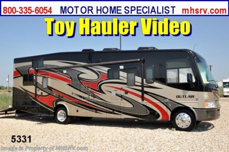 &lt;a href=&quot;http://www.mhsrv.com/thor-motor-coach/&quot;&gt;&lt;img src=&quot;http://www.mhsrv.com/images/sold-thor.jpg&quot; width=&quot;383&quot; height=&quot;141&quot; border=&quot;0&quot; /&gt;&lt;/a&gt; YEAR END CLOSE OUT! Best Prices of the Year + $2,000 Visa Gift Card with Purchase &amp; MHSRV will donate $1,000 to Cook Children&#39;s Hospital Starting Oct. 16th - Dec. 29th, 2012. Call 800-335-6054 or Visit MHSRV.com for Our Year End Close Out Price! /WA 11/14/12/ &lt;object width=&quot;400&quot; height=&quot;300&quot;&gt;&lt;param name=&quot;movie&quot; value=&quot;http://www.youtube.com/v/3ISEXmsKvKw?version=3&amp;amp;hl=en_US&quot;&gt;&lt;/param&gt;&lt;param name=&quot;allowFullScreen&quot; value=&quot;true&quot;&gt;&lt;/param&gt;&lt;param name=&quot;allowscriptaccess&quot; value=&quot;always&quot;&gt;&lt;/param&gt;&lt;embed src=&quot;http://www.youtube.com/v/3ISEXmsKvKw?version=3&amp;amp;hl=en_US&quot; type=&quot;application/x-shockwave-flash&quot; width=&quot;400&quot; height=&quot;300&quot; allowscriptaccess=&quot;always&quot; allowfullscreen=&quot;true&quot;&gt;&lt;/embed&gt;&lt;/object&gt; #1 Thor Motor Coach &amp; Outlaw Toy Hauler Dealer in the World.
&lt;object width=&quot;400&quot; height=&quot;300&quot;&gt;&lt;param name=&quot;movie&quot; value=&quot;http://www.youtube.com/v/_D_MrYPO4yY?version=3&amp;amp;hl=en_US&quot;&gt;&lt;/param&gt;&lt;param name=&quot;allowFullScreen&quot; value=&quot;true&quot;&gt;&lt;/param&gt;&lt;param name=&quot;allowscriptaccess&quot; value=&quot;always&quot;&gt;&lt;/param&gt;&lt;embed src=&quot;http://www.youtube.com/v/_D_MrYPO4yY?version=3&amp;amp;hl=en_US&quot; type=&quot;application/x-shockwave-flash&quot; width=&quot;400&quot; height=&quot;300&quot; allowscriptaccess=&quot;always&quot; allowfullscreen=&quot;true&quot;&gt;&lt;/embed&gt;&lt;/object&gt;  MSRP $152,993. New 2013 Thor Motor Coach Outlaw Toy Hauler. Model 3611 with slide-out room and Ford 22-Series chassis with Triton V-10 engine &amp; high polished aluminum wheels. This unit measures approximately 37 feet 4 inches in length. Optional equipment includes an electric queen lift bed in garage. The Outlaw toy hauler RV has an incredible list of standard features for 2013 including a full body exterior paint job, beautiful wood &amp; interior decor packages, (5) LCD TVs including and exterior entertainment center, large living room LCD TV, side door TV for viewing while traveling, LCD TV in loft and LCD TV in garage. You will also find a theater sound system in the living room with hidden sub woofer, stereo in garage, exterior stereo speakers and audio controls, power patio awing, dual side entrance doors, dual pane windows, fueling station, 1-piece windshield,  a 5500 Onan generator, back-up camera, automatic leveling system, Soft Touch leather furniture, hide-a-bed sofa with power inflate &amp; deflate controls, day/night shades and much more. FOR ADDITIONAL INFORMATION, BROCHURE, WINDOW STICKER, PHOTOS &amp; PRODUCT VIDEO PLEASE VISIT MOTOR HOME SPECIALIST AT MHSRV .COM or CALL 800-335-6054. 