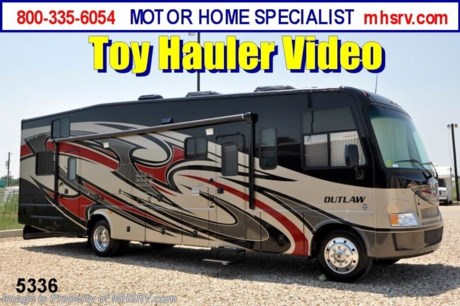 &lt;a href=&quot;http://www.mhsrv.com/thor-motor-coach/&quot;&gt;&lt;img src=&quot;http://www.mhsrv.com/images/sold-thor.jpg&quot; width=&quot;383&quot; height=&quot;141&quot; border=&quot;0&quot; /&gt;&lt;/a&gt;

&lt;object width=&quot;400&quot; height=&quot;300&quot;&gt;&lt;param name=&quot;movie&quot; value=&quot;http://www.youtube.com/v/SBqi8PKYWdo?version=3&amp;amp;hl=en_US&quot;&gt;&lt;/param&gt;&lt;param name=&quot;allowFullScreen&quot; value=&quot;true&quot;&gt;&lt;/param&gt;&lt;param name=&quot;allowscriptaccess&quot; value=&quot;always&quot;&gt;&lt;/param&gt;&lt;embed src=&quot;http://www.youtube.com/v/SBqi8PKYWdo?version=3&amp;amp;hl=en_US&quot; type=&quot;application/x-shockwave-flash&quot; width=&quot;400&quot; height=&quot;300&quot; allowscriptaccess=&quot;always&quot; allowfullscreen=&quot;true&quot;&gt;&lt;/embed&gt;&lt;/object&gt; /NM 8/24/12/ $2,000 VISA Gift Card with purchase. Offer Ends 8/31/12.  &lt;object width=&quot;400&quot; height=&quot;300&quot;&gt;&lt;param name=&quot;movie&quot; value=&quot;http://www.youtube.com/v/3ISEXmsKvKw?version=3&amp;amp;hl=en_US&quot;&gt;&lt;/param&gt;&lt;param name=&quot;allowFullScreen&quot; value=&quot;true&quot;&gt;&lt;/param&gt;&lt;param name=&quot;allowscriptaccess&quot; value=&quot;always&quot;&gt;&lt;/param&gt;&lt;embed src=&quot;http://www.youtube.com/v/3ISEXmsKvKw?version=3&amp;amp;hl=en_US&quot; type=&quot;application/x-shockwave-flash&quot; width=&quot;400&quot; height=&quot;300&quot; allowscriptaccess=&quot;always&quot; allowfullscreen=&quot;true&quot;&gt;&lt;/embed&gt;&lt;/object&gt; #1 Thor Motor Coach &amp; Outlaw Toy Hauler Dealer in the World.
&lt;object width=&quot;400&quot; height=&quot;300&quot;&gt;&lt;param name=&quot;movie&quot; value=&quot;http://www.youtube.com/v/_D_MrYPO4yY?version=3&amp;amp;hl=en_US&quot;&gt;&lt;/param&gt;&lt;param name=&quot;allowFullScreen&quot; value=&quot;true&quot;&gt;&lt;/param&gt;&lt;param name=&quot;allowscriptaccess&quot; value=&quot;always&quot;&gt;&lt;/param&gt;&lt;embed src=&quot;http://www.youtube.com/v/_D_MrYPO4yY?version=3&amp;amp;hl=en_US&quot; type=&quot;application/x-shockwave-flash&quot; width=&quot;400&quot; height=&quot;300&quot; allowscriptaccess=&quot;always&quot; allowfullscreen=&quot;true&quot;&gt;&lt;/embed&gt;&lt;/object&gt; For the Lowest Price Please Visit MHSRV .com or Call 800-335-6054. MSRP $152,993. New 2013 Thor Motor Coach Outlaw Toy Hauler. Model 3611 with slide-out room and Ford 22-Series chassis with Triton V-10 engine &amp; high polished aluminum wheels. This unit measures approximately 37 feet 4 inches in length. Optional equipment includes an electric queen lift bed in garage. The Outlaw toy hauler RV has an incredible list of standard features for 2013 including a full body exterior paint job, beautiful wood &amp; interior decor packages, (5) LCD TVs including and exterior entertainment center, large living room LCD TV, side door TV for viewing while traveling, LCD TV in loft and LCD TV in garage. You will also find a theater sound system in the living room with hidden sub woofer, stereo in garage, exterior stereo speakers and audio controls, power patio awing, dual side entrance doors, dual pane windows, fueling station, 1-piece windshield,  a 5500 Onan generator, back-up camera, automatic leveling system, Soft Touch leather furniture, hide-a-bed sofa with power inflate &amp; deflate controls, day/night shades and much more. FOR ADDITIONAL INFORMATION, BROCHURE, WINDOW STICKER, PHOTOS &amp; PRODUCT VIDEO PLEASE VISIT MOTOR HOME SPECIALIST AT MHSRV .COM or CALL 800-335-6054. 