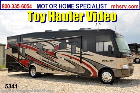 &lt;a href=&quot;http://www.mhsrv.com/thor-motor-coach/&quot;&gt;&lt;img src=&quot;http://www.mhsrv.com/images/sold-thor.jpg&quot; width=&quot;383&quot; height=&quot;141&quot; border=&quot;0&quot; /&gt;&lt;/a&gt; Close Out Price at MHSRV .com + $2,000 Visa Gift Card with Purchase &amp; MHSRV will donate $1,000 to Cook Children&#39;s Hospital Starting Oct. 16th - Dec. 29th, 2012. Call 800-335-6054 or Visit MHSRV.com for Our Year End Close Out Price!  &lt;object width=&quot;400&quot; height=&quot;300&quot;&gt;&lt;param name=&quot;movie&quot; value=&quot;http://www.youtube.com/v/3ISEXmsKvKw?version=3&amp;amp;hl=en_US&quot;&gt;&lt;/param&gt;&lt;param name=&quot;allowFullScreen&quot; value=&quot;true&quot;&gt;&lt;/param&gt;&lt;param name=&quot;allowscriptaccess&quot; value=&quot;always&quot;&gt;&lt;/param&gt;&lt;embed src=&quot;http://www.youtube.com/v/3ISEXmsKvKw?version=3&amp;amp;hl=en_US&quot; type=&quot;application/x-shockwave-flash&quot; width=&quot;400&quot; height=&quot;300&quot; allowscriptaccess=&quot;always&quot; allowfullscreen=&quot;true&quot;&gt;&lt;/embed&gt;&lt;/object&gt; #1 Thor Motor Coach &amp; Outlaw Toy Hauler Dealer in the World.
&lt;object width=&quot;400&quot; height=&quot;300&quot;&gt;&lt;param name=&quot;movie&quot; value=&quot;http://www.youtube.com/v/_D_MrYPO4yY?version=3&amp;amp;hl=en_US&quot;&gt;&lt;/param&gt;&lt;param name=&quot;allowFullScreen&quot; value=&quot;true&quot;&gt;&lt;/param&gt;&lt;param name=&quot;allowscriptaccess&quot; value=&quot;always&quot;&gt;&lt;/param&gt;&lt;embed src=&quot;http://www.youtube.com/v/_D_MrYPO4yY?version=3&amp;amp;hl=en_US&quot; type=&quot;application/x-shockwave-flash&quot; width=&quot;400&quot; height=&quot;300&quot; allowscriptaccess=&quot;always&quot; allowfullscreen=&quot;true&quot;&gt;&lt;/embed&gt;&lt;/object&gt;  MSRP $152,993. New 2013 Thor Motor Coach Outlaw Toy Hauler. Model 3611 with slide-out room and Ford 22-Series chassis with Triton V-10 engine &amp; high polished aluminum wheels. This unit measures approximately 37 feet 4 inches in length. Optional equipment includes an electric queen lift bed in garage. The Outlaw toy hauler RV has an incredible list of standard features for 2013 including a full body exterior paint job, beautiful wood &amp; interior decor packages, (5) LCD TVs including and exterior entertainment center, large living room LCD TV, side door TV for viewing while traveling, LCD TV in loft and LCD TV in garage. You will also find a theater sound system in the living room with hidden sub woofer, stereo in garage, exterior stereo speakers and audio controls, power patio awing, dual side entrance doors, dual pane windows, fueling station, 1-piece windshield,  a 5500 Onan generator, back-up camera, automatic leveling system, Soft Touch leather furniture, hide-a-bed sofa with power inflate &amp; deflate controls, day/night shades and much more. FOR ADDITIONAL INFORMATION, BROCHURE, WINDOW STICKER, PHOTOS &amp; PRODUCT VIDEO PLEASE VISIT MOTOR HOME SPECIALIST AT MHSRV .COM or CALL 800-335-6054. 