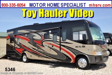 &lt;a href=&quot;http://www.mhsrv.com/thor-motor-coach/&quot;&gt;&lt;img src=&quot;http://www.mhsrv.com/images/sold-thor.jpg&quot; width=&quot;383&quot; height=&quot;141&quot; border=&quot;0&quot; /&gt;&lt;/a&gt; Receive a $1,000 VISA Gift Card /OK 4/8/13/ + MHSRV Camper&#39;s Pkg. that includes a 32 inch LCD TV with Built in DVD Player, a Sony Play Station 3 with Blu-Ray capability, a GPS Navigation System, (4) Collapsible Chairs, a Large Collapsible Table, a Rolling Igloo Cooler, an Electric Grill and a Complete Grillers Utensil Set with purchase of this unit. Offer valid Jan. 2nd and ends Mar. 30th 2013. &lt;object width=&quot;400&quot; height=&quot;300&quot;&gt;&lt;param name=&quot;movie&quot; value=&quot;http://www.youtube.com/v/3ISEXmsKvKw?version=3&amp;amp;hl=en_US&quot;&gt;&lt;/param&gt;&lt;param name=&quot;allowFullScreen&quot; value=&quot;true&quot;&gt;&lt;/param&gt;&lt;param name=&quot;allowscriptaccess&quot; value=&quot;always&quot;&gt;&lt;/param&gt;&lt;embed src=&quot;http://www.youtube.com/v/3ISEXmsKvKw?version=3&amp;amp;hl=en_US&quot; type=&quot;application/x-shockwave-flash&quot; width=&quot;400&quot; height=&quot;300&quot; allowscriptaccess=&quot;always&quot; allowfullscreen=&quot;true&quot;&gt;&lt;/embed&gt;&lt;/object&gt; #1 Thor Motor Coach &amp; Outlaw Toy Hauler Dealer in the World.
&lt;object width=&quot;400&quot; height=&quot;300&quot;&gt;&lt;param name=&quot;movie&quot; value=&quot;http://www.youtube.com/v/_D_MrYPO4yY?version=3&amp;amp;hl=en_US&quot;&gt;&lt;/param&gt;&lt;param name=&quot;allowFullScreen&quot; value=&quot;true&quot;&gt;&lt;/param&gt;&lt;param name=&quot;allowscriptaccess&quot; value=&quot;always&quot;&gt;&lt;/param&gt;&lt;embed src=&quot;http://www.youtube.com/v/_D_MrYPO4yY?version=3&amp;amp;hl=en_US&quot; type=&quot;application/x-shockwave-flash&quot; width=&quot;400&quot; height=&quot;300&quot; allowscriptaccess=&quot;always&quot; allowfullscreen=&quot;true&quot;&gt;&lt;/embed&gt;&lt;/object&gt;  MSRP $152,993. New 2013 Thor Motor Coach Outlaw Toy Hauler. Model 3611 with slide-out room and Ford 22-Series chassis with Triton V-10 engine &amp; high polished aluminum wheels. This unit measures approximately 37 feet 4 inches in length. Optional equipment includes an electric queen lift bed in garage. The Outlaw toy hauler RV has an incredible list of standard features for 2013 including a full body exterior paint job, beautiful wood &amp; interior decor packages, (5) LCD TVs including and exterior entertainment center, large living room LCD TV, side door TV for viewing while traveling, LCD TV in loft and LCD TV in garage. You will also find a theater sound system in the living room with hidden sub woofer, stereo in garage, exterior stereo speakers and audio controls, power patio awing, dual side entrance doors, dual pane windows, fueling station, 1-piece windshield,  a 5500 Onan generator, back-up camera, automatic leveling system, Soft Touch leather furniture, hide-a-bed sofa with power inflate &amp; deflate controls, day/night shades and much more. FOR ADDITIONAL INFORMATION, BROCHURE, WINDOW STICKER, PHOTOS &amp; PRODUCT VIDEO PLEASE VISIT MOTOR HOME SPECIALIST AT MHSRV .COM or CALL 800-335-6054. At Motor Home Specialist we DO NOT charge any prep or orientation fees like you will find at other dealerships. All sale prices include a 200 point inspection, interior &amp; exterior wash &amp; detail of vehicle, a thorough coach orientation with an MHS technician, an RV Starter&#39;s kit, a nights stay in our delivery park featuring landscaped and covered pads with full hook-ups and much more! Read From Thousands of Testimonials at MHSRV .com and See What They Had to Say About Their Experience at Motor Home Specialist. WHY PAY MORE?...... WHY SETTLE FOR LESS?
