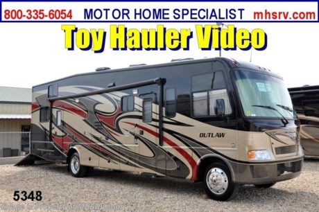 &lt;a href=&quot;http://www.mhsrv.com/thor-motor-coach/&quot;&gt;&lt;img src=&quot;http://www.mhsrv.com/images/sold-thor.jpg&quot; width=&quot;383&quot; height=&quot;141&quot; border=&quot;0&quot; /&gt;&lt;/a&gt;

&lt;object width=&quot;400&quot; height=&quot;300&quot;&gt;&lt;param name=&quot;movie&quot; value=&quot;http://www.youtube.com/v/SBqi8PKYWdo?version=3&amp;amp;hl=en_US&quot;&gt;&lt;/param&gt;&lt;param name=&quot;allowFullScreen&quot; value=&quot;true&quot;&gt;&lt;/param&gt;&lt;param name=&quot;allowscriptaccess&quot; value=&quot;always&quot;&gt;&lt;/param&gt;&lt;embed src=&quot;http://www.youtube.com/v/SBqi8PKYWdo?version=3&amp;amp;hl=en_US&quot; type=&quot;application/x-shockwave-flash&quot; width=&quot;400&quot; height=&quot;300&quot; allowscriptaccess=&quot;always&quot; allowfullscreen=&quot;true&quot;&gt;&lt;/embed&gt;&lt;/object&gt; /CO 8/28/12/ $2,000 VISA Gift Card with purchase. Offer Ends 8/31/12.&lt;object width=&quot;400&quot; height=&quot;300&quot;&gt;&lt;param name=&quot;movie&quot; value=&quot;http://www.youtube.com/v/3ISEXmsKvKw?version=3&amp;amp;hl=en_US&quot;&gt;&lt;/param&gt;&lt;param name=&quot;allowFullScreen&quot; value=&quot;true&quot;&gt;&lt;/param&gt;&lt;param name=&quot;allowscriptaccess&quot; value=&quot;always&quot;&gt;&lt;/param&gt;&lt;embed src=&quot;http://www.youtube.com/v/3ISEXmsKvKw?version=3&amp;amp;hl=en_US&quot; type=&quot;application/x-shockwave-flash&quot; width=&quot;400&quot; height=&quot;300&quot; allowscriptaccess=&quot;always&quot; allowfullscreen=&quot;true&quot;&gt;&lt;/embed&gt;&lt;/object&gt; #1 Thor Motor Coach &amp; Outlaw Toy Hauler Dealer in the World.
&lt;object width=&quot;400&quot; height=&quot;300&quot;&gt;&lt;param name=&quot;movie&quot; value=&quot;http://www.youtube.com/v/_D_MrYPO4yY?version=3&amp;amp;hl=en_US&quot;&gt;&lt;/param&gt;&lt;param name=&quot;allowFullScreen&quot; value=&quot;true&quot;&gt;&lt;/param&gt;&lt;param name=&quot;allowscriptaccess&quot; value=&quot;always&quot;&gt;&lt;/param&gt;&lt;embed src=&quot;http://www.youtube.com/v/_D_MrYPO4yY?version=3&amp;amp;hl=en_US&quot; type=&quot;application/x-shockwave-flash&quot; width=&quot;400&quot; height=&quot;300&quot; allowscriptaccess=&quot;always&quot; allowfullscreen=&quot;true&quot;&gt;&lt;/embed&gt;&lt;/object&gt; For the Lowest Price Please Visit MHSRV .com or Call 800-335-6054. MSRP $152,993. New 2013 Thor Motor Coach Outlaw Toy Hauler. Model 3611 with slide-out room and Ford 22-Series chassis with Triton V-10 engine &amp; high polished aluminum wheels. This unit measures approximately 37 feet 4 inches in length. Optional equipment includes an electric queen lift bed in garage. The Outlaw toy hauler RV has an incredible list of standard features for 2013 including a full body exterior paint job, beautiful wood &amp; interior decor packages, (5) LCD TVs including and exterior entertainment center, large living room LCD TV, side door TV for viewing while traveling, LCD TV in loft and LCD TV in garage. You will also find a theater sound system in the living room with hidden sub woofer, stereo in garage, exterior stereo speakers and audio controls, power patio awing, dual side entrance doors, dual pane windows, fueling station, 1-piece windshield,  a 5500 Onan generator, back-up camera, automatic leveling system, Soft Touch leather furniture, hide-a-bed sofa with power inflate &amp; deflate controls, day/night shades and much more. FOR ADDITIONAL INFORMATION, BROCHURE, WINDOW STICKER, PHOTOS &amp; PRODUCT VIDEO PLEASE VISIT MOTOR HOME SPECIALIST AT MHSRV .COM or CALL 800-335-6054. 