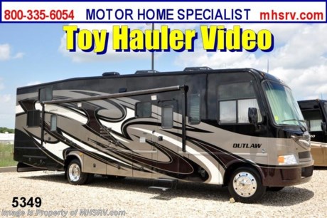 &lt;a href=&quot;http://www.mhsrv.com/thor-motor-coach/&quot;&gt;&lt;img src=&quot;http://www.mhsrv.com/images/sold-thor.jpg&quot; width=&quot;383&quot; height=&quot;141&quot; border=&quot;0&quot; /&gt;&lt;/a&gt;

&lt;object width=&quot;400&quot; height=&quot;300&quot;&gt;&lt;param name=&quot;movie&quot; value=&quot;http://www.youtube.com/v/SBqi8PKYWdo?version=3&amp;amp;hl=en_US&quot;&gt;&lt;/param&gt;&lt;param name=&quot;allowFullScreen&quot; value=&quot;true&quot;&gt;&lt;/param&gt;&lt;param name=&quot;allowscriptaccess&quot; value=&quot;always&quot;&gt;&lt;/param&gt;&lt;embed src=&quot;http://www.youtube.com/v/SBqi8PKYWdo?version=3&amp;amp;hl=en_US&quot; type=&quot;application/x-shockwave-flash&quot; width=&quot;400&quot; height=&quot;300&quot; allowscriptaccess=&quot;always&quot; allowfullscreen=&quot;true&quot;&gt;&lt;/embed&gt;&lt;/object&gt;$2,000 VISA Gift Card with purchase. /KS 8/30/12/  &lt;object width=&quot;400&quot; height=&quot;300&quot;&gt;&lt;param name=&quot;movie&quot; value=&quot;http://www.youtube.com/v/3ISEXmsKvKw?version=3&amp;amp;hl=en_US&quot;&gt;&lt;/param&gt;&lt;param name=&quot;allowFullScreen&quot; value=&quot;true&quot;&gt;&lt;/param&gt;&lt;param name=&quot;allowscriptaccess&quot; value=&quot;always&quot;&gt;&lt;/param&gt;&lt;embed src=&quot;http://www.youtube.com/v/3ISEXmsKvKw?version=3&amp;amp;hl=en_US&quot; type=&quot;application/x-shockwave-flash&quot; width=&quot;400&quot; height=&quot;300&quot; allowscriptaccess=&quot;always&quot; allowfullscreen=&quot;true&quot;&gt;&lt;/embed&gt;&lt;/object&gt; #1 Thor Motor Coach &amp; Outlaw Toy Hauler Dealer in the World.
&lt;object width=&quot;400&quot; height=&quot;300&quot;&gt;&lt;param name=&quot;movie&quot; value=&quot;http://www.youtube.com/v/_D_MrYPO4yY?version=3&amp;amp;hl=en_US&quot;&gt;&lt;/param&gt;&lt;param name=&quot;allowFullScreen&quot; value=&quot;true&quot;&gt;&lt;/param&gt;&lt;param name=&quot;allowscriptaccess&quot; value=&quot;always&quot;&gt;&lt;/param&gt;&lt;embed src=&quot;http://www.youtube.com/v/_D_MrYPO4yY?version=3&amp;amp;hl=en_US&quot; type=&quot;application/x-shockwave-flash&quot; width=&quot;400&quot; height=&quot;300&quot; allowscriptaccess=&quot;always&quot; allowfullscreen=&quot;true&quot;&gt;&lt;/embed&gt;&lt;/object&gt; For the Lowest Price Please Visit MHSRV .com or Call 800-335-6054. MSRP $152,993. New 2013 Thor Motor Coach Outlaw Toy Hauler. Model 3611 with slide-out room and Ford 22-Series chassis with Triton V-10 engine &amp; high polished aluminum wheels. This unit measures approximately 37 feet 4 inches in length. Optional equipment includes an electric queen lift bed in garage. The Outlaw toy hauler RV has an incredible list of standard features for 2013 including a full body exterior paint job, beautiful wood &amp; interior decor packages, (5) LCD TVs including and exterior entertainment center, large living room LCD TV, side door TV for viewing while traveling, LCD TV in loft and LCD TV in garage. You will also find a theater sound system in the living room with hidden sub woofer, stereo in garage, exterior stereo speakers and audio controls, power patio awing, dual side entrance doors, dual pane windows, fueling station, 1-piece windshield,  a 5500 Onan generator, back-up camera, automatic leveling system, Soft Touch leather furniture, hide-a-bed sofa with power inflate &amp; deflate controls, day/night shades and much more. FOR ADDITIONAL INFORMATION, BROCHURE, WINDOW STICKER, PHOTOS &amp; PRODUCT VIDEO PLEASE VISIT MOTOR HOME SPECIALIST AT MHSRV .COM or CALL 800-335-6054. 