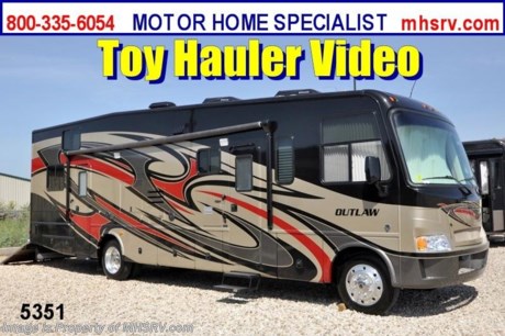 &lt;a href=&quot;http://www.mhsrv.com/thor-motor-coach/&quot;&gt;&lt;img src=&quot;http://www.mhsrv.com/images/sold-thor.jpg&quot; width=&quot;383&quot; height=&quot;141&quot; border=&quot;0&quot; /&gt;&lt;/a&gt; Close Out Price at MHSRV .com /MO 12/29/12/ + $2,000 Visa Gift Card with Purchase &amp; MHSRV will donate $1,000 to Cook Children&#39;s Hospital Starting Oct. 16th - Dec. 29th, 2012. Call 800-335-6054 or Visit MHSRV.com for Our Year End Close Out Price! &lt;object width=&quot;400&quot; height=&quot;300&quot;&gt;&lt;param name=&quot;movie&quot; value=&quot;http://www.youtube.com/v/3ISEXmsKvKw?version=3&amp;amp;hl=en_US&quot;&gt;&lt;/param&gt;&lt;param name=&quot;allowFullScreen&quot; value=&quot;true&quot;&gt;&lt;/param&gt;&lt;param name=&quot;allowscriptaccess&quot; value=&quot;always&quot;&gt;&lt;/param&gt;&lt;embed src=&quot;http://www.youtube.com/v/3ISEXmsKvKw?version=3&amp;amp;hl=en_US&quot; type=&quot;application/x-shockwave-flash&quot; width=&quot;400&quot; height=&quot;300&quot; allowscriptaccess=&quot;always&quot; allowfullscreen=&quot;true&quot;&gt;&lt;/embed&gt;&lt;/object&gt; #1 Thor Motor Coach &amp; Outlaw Toy Hauler Dealer in the World.
&lt;object width=&quot;400&quot; height=&quot;300&quot;&gt;&lt;param name=&quot;movie&quot; value=&quot;http://www.youtube.com/v/_D_MrYPO4yY?version=3&amp;amp;hl=en_US&quot;&gt;&lt;/param&gt;&lt;param name=&quot;allowFullScreen&quot; value=&quot;true&quot;&gt;&lt;/param&gt;&lt;param name=&quot;allowscriptaccess&quot; value=&quot;always&quot;&gt;&lt;/param&gt;&lt;embed src=&quot;http://www.youtube.com/v/_D_MrYPO4yY?version=3&amp;amp;hl=en_US&quot; type=&quot;application/x-shockwave-flash&quot; width=&quot;400&quot; height=&quot;300&quot; allowscriptaccess=&quot;always&quot; allowfullscreen=&quot;true&quot;&gt;&lt;/embed&gt;&lt;/object&gt;  MSRP $152,993. New 2013 Thor Motor Coach Outlaw Toy Hauler. Model 3611 with slide-out room and Ford 22-Series chassis with Triton V-10 engine &amp; high polished aluminum wheels. This unit measures approximately 37 feet 4 inches in length. Optional equipment includes an electric queen lift bed in garage. The Outlaw toy hauler RV has an incredible list of standard features for 2013 including a full body exterior paint job, beautiful wood &amp; interior decor packages, (5) LCD TVs including and exterior entertainment center, large living room LCD TV, side door TV for viewing while traveling, LCD TV in loft and LCD TV in garage. You will also find a theater sound system in the living room with hidden sub woofer, stereo in garage, exterior stereo speakers and audio controls, power patio awing, dual side entrance doors, dual pane windows, fueling station, 1-piece windshield,  a 5500 Onan generator, back-up camera, automatic leveling system, Soft Touch leather furniture, hide-a-bed sofa with power inflate &amp; deflate controls, day/night shades and much more. FOR ADDITIONAL INFORMATION, BROCHURE, WINDOW STICKER, PHOTOS &amp; PRODUCT VIDEO PLEASE VISIT MOTOR HOME SPECIALIST AT MHSRV .COM or CALL 800-335-6054. 