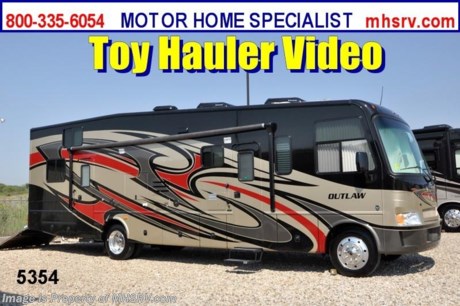 &lt;a href=&quot;http://www.mhsrv.com/thor-motor-coach/&quot;&gt;&lt;img src=&quot;http://www.mhsrv.com/images/sold-thor.jpg&quot; width=&quot;383&quot; height=&quot;141&quot; border=&quot;0&quot; /&gt;&lt;/a&gt; YEAR END CLOSE OUT! Best Prices of the Year + $2,000 Visa Gift Card with Purchase &amp; MHSRV will donate $1,000 to Cook Children&#39;s Hospital Starting Oct. 16th - Dec. 29th, 2012. Call 800-335-6054 or Visit MHSRV.com for Our Year End Close Out Price! /CO 11/14/12/ &lt;object width=&quot;400&quot; height=&quot;300&quot;&gt;&lt;param name=&quot;movie&quot; value=&quot;http://www.youtube.com/v/3ISEXmsKvKw?version=3&amp;amp;hl=en_US&quot;&gt;&lt;/param&gt;&lt;param name=&quot;allowFullScreen&quot; value=&quot;true&quot;&gt;&lt;/param&gt;&lt;param name=&quot;allowscriptaccess&quot; value=&quot;always&quot;&gt;&lt;/param&gt;&lt;embed src=&quot;http://www.youtube.com/v/3ISEXmsKvKw?version=3&amp;amp;hl=en_US&quot; type=&quot;application/x-shockwave-flash&quot; width=&quot;400&quot; height=&quot;300&quot; allowscriptaccess=&quot;always&quot; allowfullscreen=&quot;true&quot;&gt;&lt;/embed&gt;&lt;/object&gt; #1 Thor Motor Coach &amp; Outlaw Toy Hauler Dealer in the World.
&lt;object width=&quot;400&quot; height=&quot;300&quot;&gt;&lt;param name=&quot;movie&quot; value=&quot;http://www.youtube.com/v/_D_MrYPO4yY?version=3&amp;amp;hl=en_US&quot;&gt;&lt;/param&gt;&lt;param name=&quot;allowFullScreen&quot; value=&quot;true&quot;&gt;&lt;/param&gt;&lt;param name=&quot;allowscriptaccess&quot; value=&quot;always&quot;&gt;&lt;/param&gt;&lt;embed src=&quot;http://www.youtube.com/v/_D_MrYPO4yY?version=3&amp;amp;hl=en_US&quot; type=&quot;application/x-shockwave-flash&quot; width=&quot;400&quot; height=&quot;300&quot; allowscriptaccess=&quot;always&quot; allowfullscreen=&quot;true&quot;&gt;&lt;/embed&gt;&lt;/object&gt;  MSRP $152,993. New 2013 Thor Motor Coach Outlaw Toy Hauler. Model 3611 with slide-out room and Ford 22-Series chassis with Triton V-10 engine &amp; high polished aluminum wheels. This unit measures approximately 37 feet 4 inches in length. Optional equipment includes an electric queen lift bed in garage. The Outlaw toy hauler RV has an incredible list of standard features for 2013 including a full body exterior paint job, beautiful wood &amp; interior decor packages, (5) LCD TVs including and exterior entertainment center, large living room LCD TV, side door TV for viewing while traveling, LCD TV in loft and LCD TV in garage. You will also find a theater sound system in the living room with hidden sub woofer, stereo in garage, exterior stereo speakers and audio controls, power patio awing, dual side entrance doors, dual pane windows, fueling station, 1-piece windshield,  a 5500 Onan generator, back-up camera, automatic leveling system, Soft Touch leather furniture, hide-a-bed sofa with power inflate &amp; deflate controls, day/night shades and much more. FOR ADDITIONAL INFORMATION, BROCHURE, WINDOW STICKER, PHOTOS &amp; PRODUCT VIDEO PLEASE VISIT MOTOR HOME SPECIALIST AT MHSRV .COM or CALL 800-335-6054. 