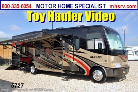 &lt;a href=&quot;http://www.mhsrv.com/thor-motor-coach/&quot;&gt;&lt;img src=&quot;http://www.mhsrv.com/images/sold-thor.jpg&quot; width=&quot;383&quot; height=&quot;141&quot; border=&quot;0&quot; /&gt;&lt;/a&gt; $2,000 VISA Gift Card with purchase. /TN 10/4/12/ &lt;object width=&quot;400&quot; height=&quot;300&quot;&gt;&lt;param name=&quot;movie&quot; value=&quot;http://www.youtube.com/v/3ISEXmsKvKw?version=3&amp;amp;hl=en_US&quot;&gt;&lt;/param&gt;&lt;param name=&quot;allowFullScreen&quot; value=&quot;true&quot;&gt;&lt;/param&gt;&lt;param name=&quot;allowscriptaccess&quot; value=&quot;always&quot;&gt;&lt;/param&gt;&lt;embed src=&quot;http://www.youtube.com/v/3ISEXmsKvKw?version=3&amp;amp;hl=en_US&quot; type=&quot;application/x-shockwave-flash&quot; width=&quot;400&quot; height=&quot;300&quot; allowscriptaccess=&quot;always&quot; allowfullscreen=&quot;true&quot;&gt;&lt;/embed&gt;&lt;/object&gt; #1 Thor Motor Coach &amp; Outlaw Toy Hauler Dealer in the World.
&lt;object width=&quot;400&quot; height=&quot;300&quot;&gt;&lt;param name=&quot;movie&quot; value=&quot;http://www.youtube.com/v/_D_MrYPO4yY?version=3&amp;amp;hl=en_US&quot;&gt;&lt;/param&gt;&lt;param name=&quot;allowFullScreen&quot; value=&quot;true&quot;&gt;&lt;/param&gt;&lt;param name=&quot;allowscriptaccess&quot; value=&quot;always&quot;&gt;&lt;/param&gt;&lt;embed src=&quot;http://www.youtube.com/v/_D_MrYPO4yY?version=3&amp;amp;hl=en_US&quot; type=&quot;application/x-shockwave-flash&quot; width=&quot;400&quot; height=&quot;300&quot; allowscriptaccess=&quot;always&quot; allowfullscreen=&quot;true&quot;&gt;&lt;/embed&gt;&lt;/object&gt; For the Lowest Price Please Visit MHSRV .com or Call 800-335-6054. MSRP $154,041. New 2013 Thor Motor Coach Outlaw Toy Hauler. Model 3611 with slide-out room and Ford 22-Series chassis with Triton V-10 engine &amp; high polished aluminum wheels. This unit measures approximately 37 feet 4 inches in length. Optional equipment includes an electric queen lift bed in garage. The Outlaw toy hauler RV has an incredible list of standard features for 2013 including a full body exterior paint job, beautiful wood &amp; interior decor packages, (5) LCD TVs including and exterior entertainment center, large living room LCD TV, side door TV for viewing while traveling, LCD TV in loft and LCD TV in garage. You will also find a theater sound system in the living room with hidden sub woofer, stereo in garage, exterior stereo speakers and audio controls, power patio awing, dual side entrance doors, dual pane windows, fueling station, 1-piece windshield,  a 5500 Onan generator, back-up camera, automatic leveling system, Soft Touch leather furniture, hide-a-bed sofa with power inflate &amp; deflate controls, day/night shades and much more. FOR ADDITIONAL INFORMATION, BROCHURE, WINDOW STICKER, PHOTOS &amp; PRODUCT VIDEO PLEASE VISIT MOTOR HOME SPECIALIST AT MHSRV .COM or CALL 800-335-6054. 