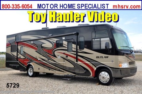 &lt;a href=&quot;http://www.mhsrv.com/thor-motor-coach/&quot;&gt;&lt;img src=&quot;http://www.mhsrv.com/images/sold-thor.jpg&quot; width=&quot;383&quot; height=&quot;141&quot; border=&quot;0&quot; /&gt;&lt;/a&gt;

&lt;object width=&quot;400&quot; height=&quot;300&quot;&gt;&lt;param name=&quot;movie&quot; value=&quot;http://www.youtube.com/v/3ISEXmsKvKw?version=3&amp;amp;hl=en_US&quot;&gt;&lt;/param&gt;&lt;param name=&quot;allowFullScreen&quot; value=&quot;true&quot;&gt;&lt;/param&gt;&lt;param name=&quot;allowscriptaccess&quot; value=&quot;always&quot;&gt;&lt;/param&gt;&lt;embed src=&quot;http://www.youtube.com/v/3ISEXmsKvKw?version=3&amp;amp;hl=en_US&quot; type=&quot;application/x-shockwave-flash&quot; width=&quot;400&quot; height=&quot;300&quot; allowscriptaccess=&quot;always&quot; allowfullscreen=&quot;true&quot;&gt;&lt;/embed&gt;&lt;/object&gt; Close Out Price at MHSRV .com /WY 12/29/12/ + $2,000 Visa Gift Card with Purchase &amp; MHSRV will donate $1,000 to Cook Children&#39;s Hospital Starting Oct. 16th - Dec. 29th, 2012. Call 800-335-6054 or Visit MHSRV.com for Our Year End Close Out Price! 
&lt;object width=&quot;400&quot; height=&quot;300&quot;&gt;&lt;param name=&quot;movie&quot; value=&quot;http://www.youtube.com/v/_D_MrYPO4yY?version=3&amp;amp;hl=en_US&quot;&gt;&lt;/param&gt;&lt;param name=&quot;allowFullScreen&quot; value=&quot;true&quot;&gt;&lt;/param&gt;&lt;param name=&quot;allowscriptaccess&quot; value=&quot;always&quot;&gt;&lt;/param&gt;&lt;embed src=&quot;http://www.youtube.com/v/_D_MrYPO4yY?version=3&amp;amp;hl=en_US&quot; type=&quot;application/x-shockwave-flash&quot; width=&quot;400&quot; height=&quot;300&quot; allowscriptaccess=&quot;always&quot; allowfullscreen=&quot;true&quot;&gt;&lt;/embed&gt;&lt;/object&gt; For the Lowest Price Please Visit MHSRV .com or Call 800-335-6054. MSRP $154,081. New 2013 Thor Motor Coach Outlaw Toy Hauler. Model 3611 with slide-out room and Ford 22-Series chassis with Triton V-10 engine &amp; high polished aluminum wheels. This unit measures approximately 37 feet 4 inches in length. Optional equipment includes an electric queen lift bed in garage. The Outlaw toy hauler RV has an incredible list of standard features for 2013 including a full body exterior paint job, beautiful wood &amp; interior decor packages, (5) LCD TVs including and exterior entertainment center, large living room LCD TV, side door TV for viewing while traveling, LCD TV in loft and LCD TV in garage. You will also find a theater sound system in the living room with hidden sub woofer, stereo in garage, exterior stereo speakers and audio controls, power patio awing, dual side entrance doors, dual pane windows, fueling station, 1-piece windshield,  a 5500 Onan generator, back-up camera, automatic leveling system, Soft Touch leather furniture, hide-a-bed sofa with power inflate &amp; deflate controls, day/night shades and much more. FOR ADDITIONAL INFORMATION, BROCHURE, WINDOW STICKER, PHOTOS &amp; PRODUCT VIDEO PLEASE VISIT MOTOR HOME SPECIALIST AT MHSRV .COM or CALL 800-335-6054. 